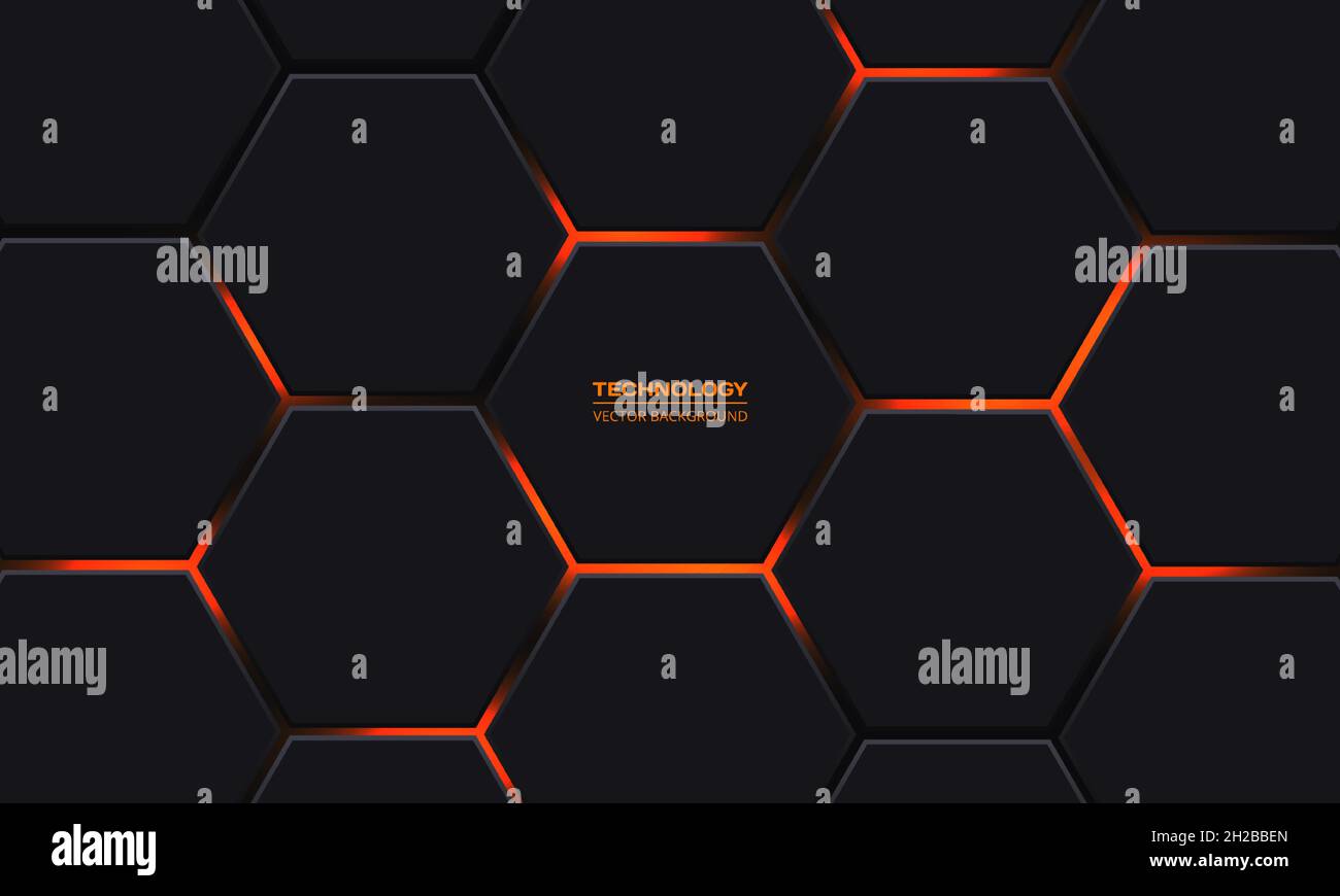 Dark gray and orange hexagonal technology vector abstract background ...