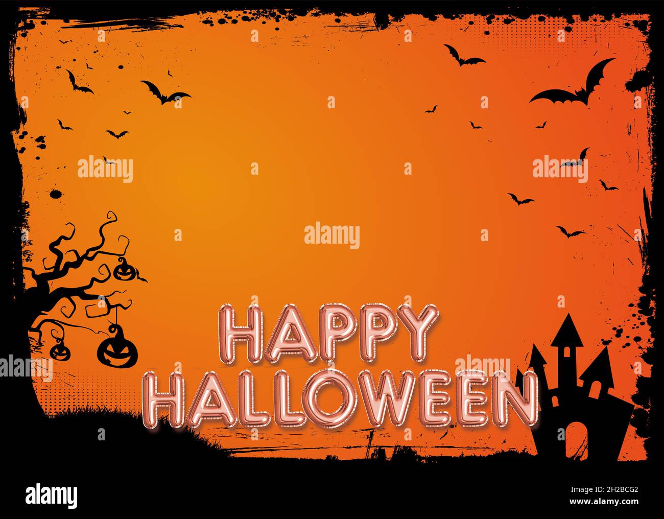 The horizontal Halloween blank background with gradient orange grunge ...