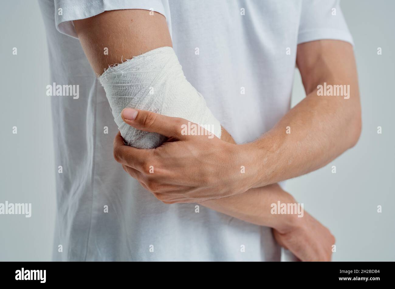 sick man hand injury treatment health problems hospital medicine Stock