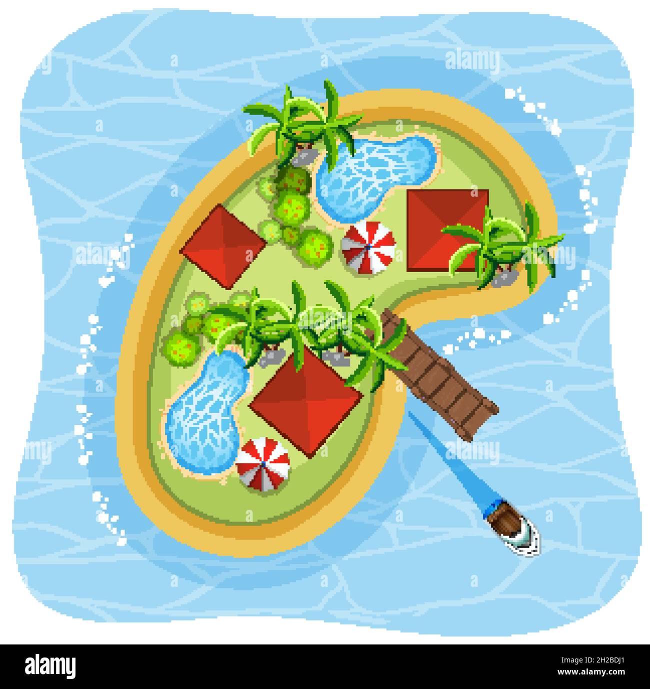 Aerial view of tropical beach island isolated illustration Stock Vector