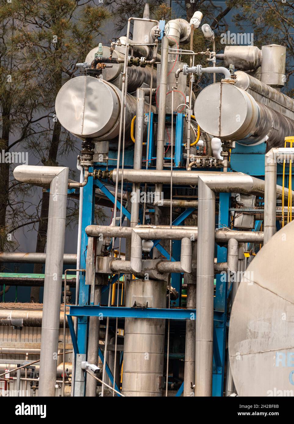 oil plant Steel pipelines from it industrial plant Stock Photo