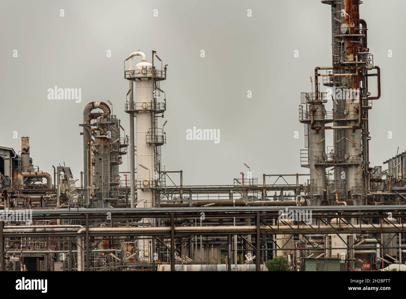 steel and pipes with oil and gas travelling to the storage area Stock Photo