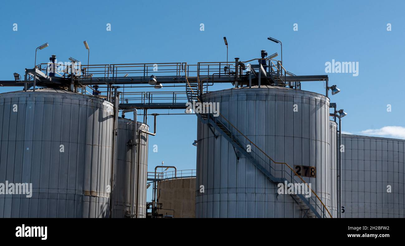 oil and gas tanks in a plant to be process Stock Photo