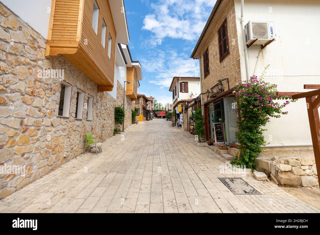 SIDE, TURKEY- SEPTEMBER 16, 2021: Turkish shopping street in Side Stock Photo