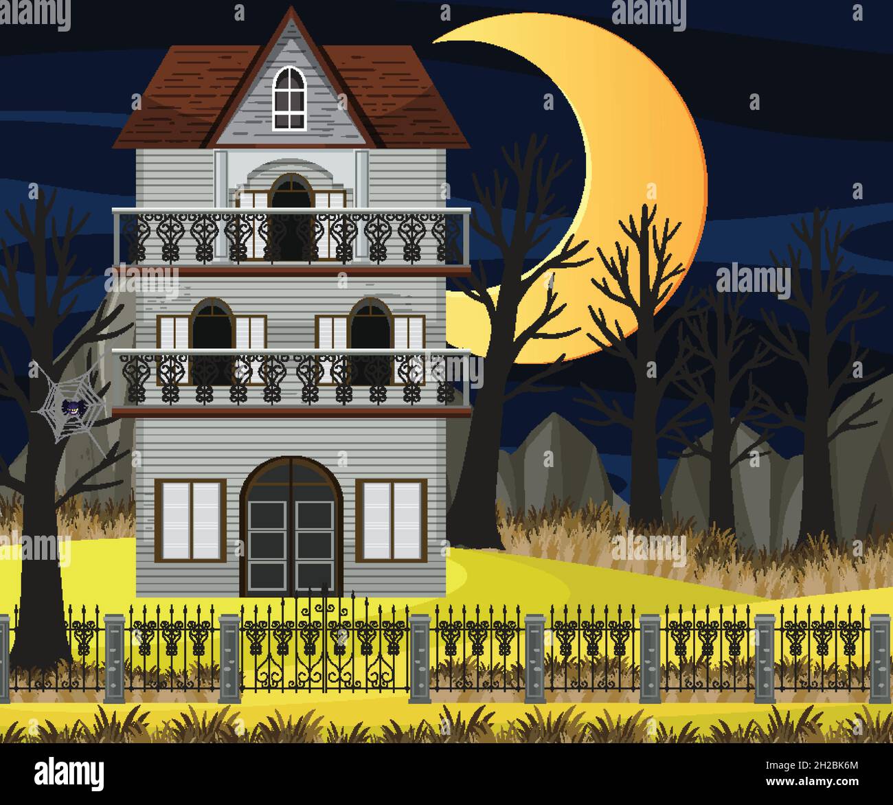 Haunted halloween mansion at night illustration Stock Vector Image ...