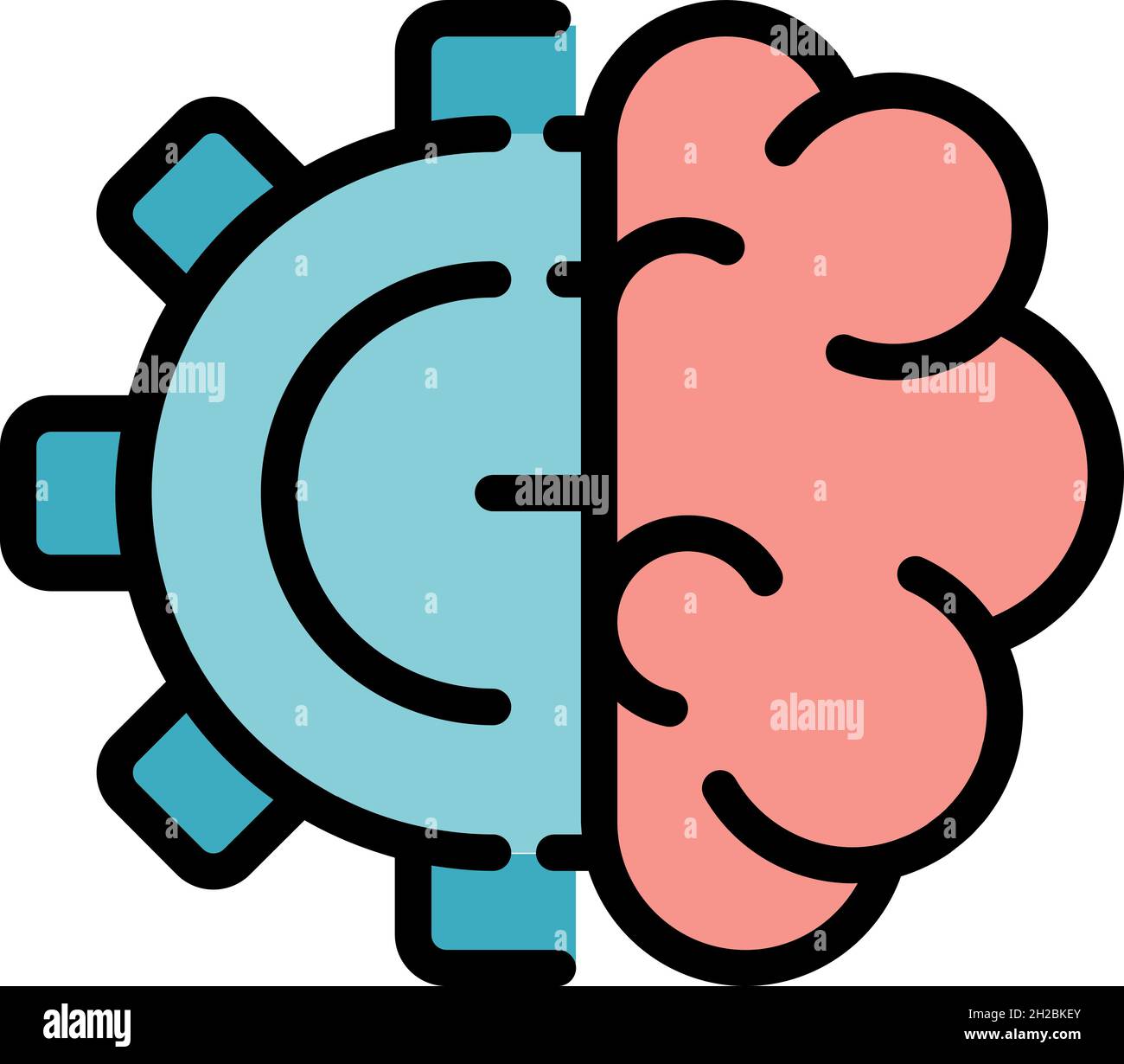 Gear ai brain icon. Outline gear ai brain vector icon color flat ...