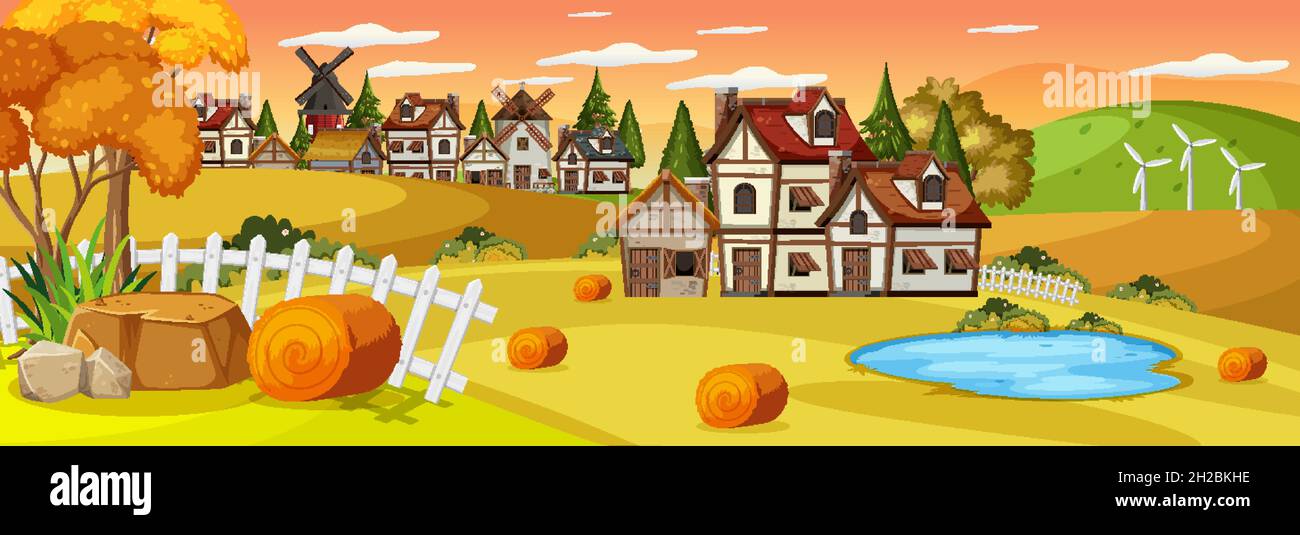 Medieval town landscape scene illustration Stock Vector Image & Art - Alamy