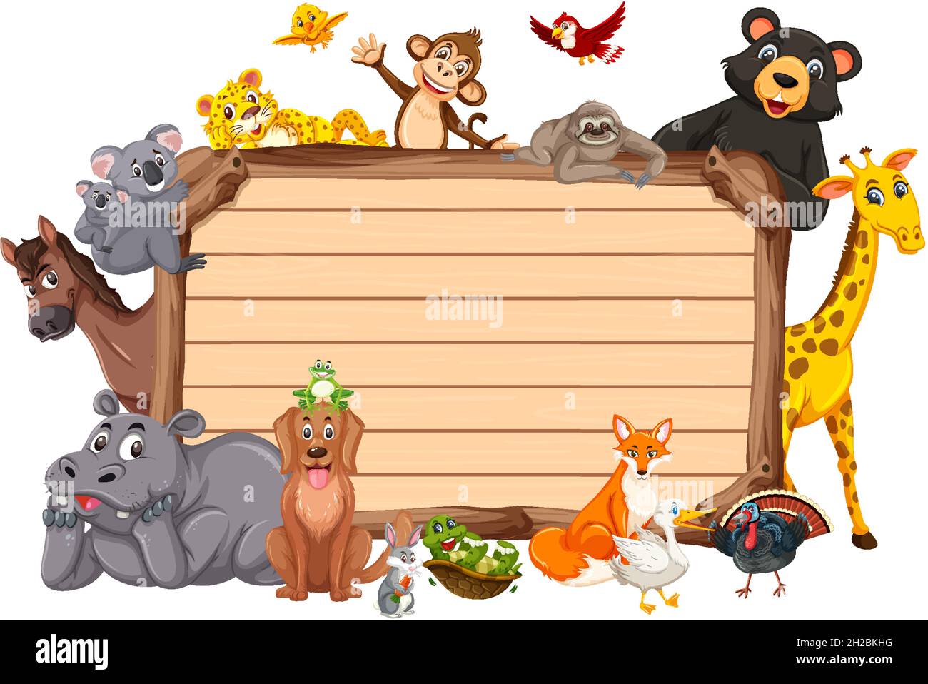 Empty wooden board with various wild animals illustration Stock Vector ...