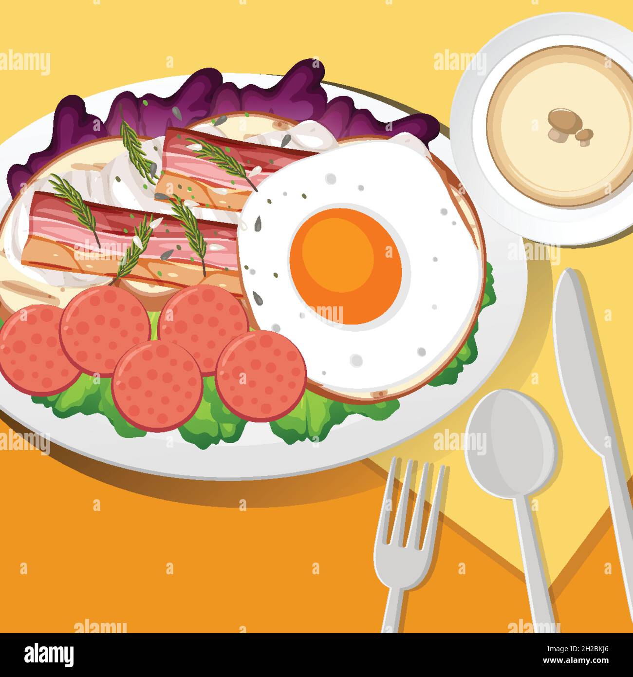 Healthy breakfast set on the table illustration Stock Vector Image ...