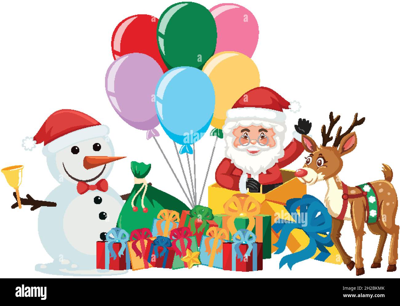 Santa Claus with many gift boxes and reindeer illustration Stock Vector ...