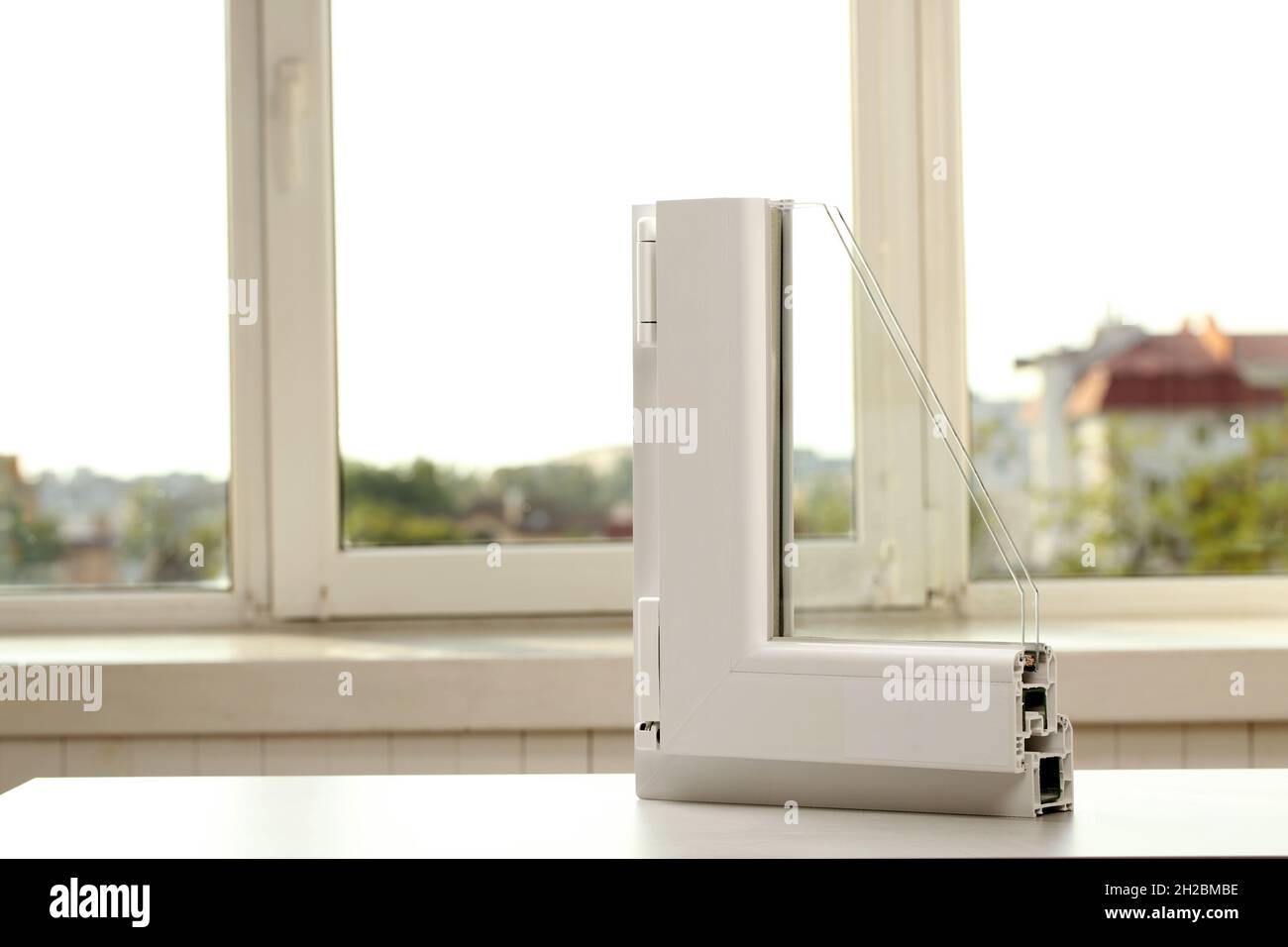 Sample of modern window profile on table indoors Stock Photo - Alamy