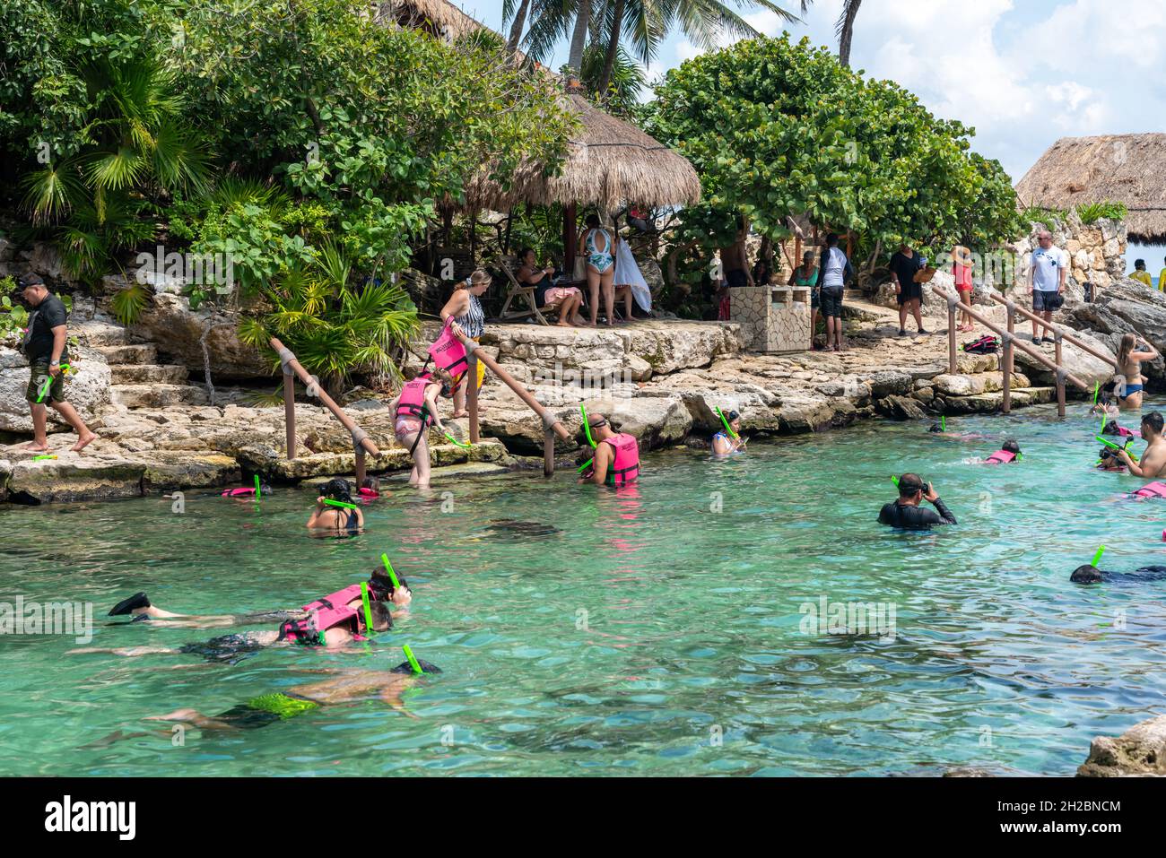 Cancun, Mexico September 13, 2021 Snorkeling at XCaret park on the Mayan Riviera resort Stock