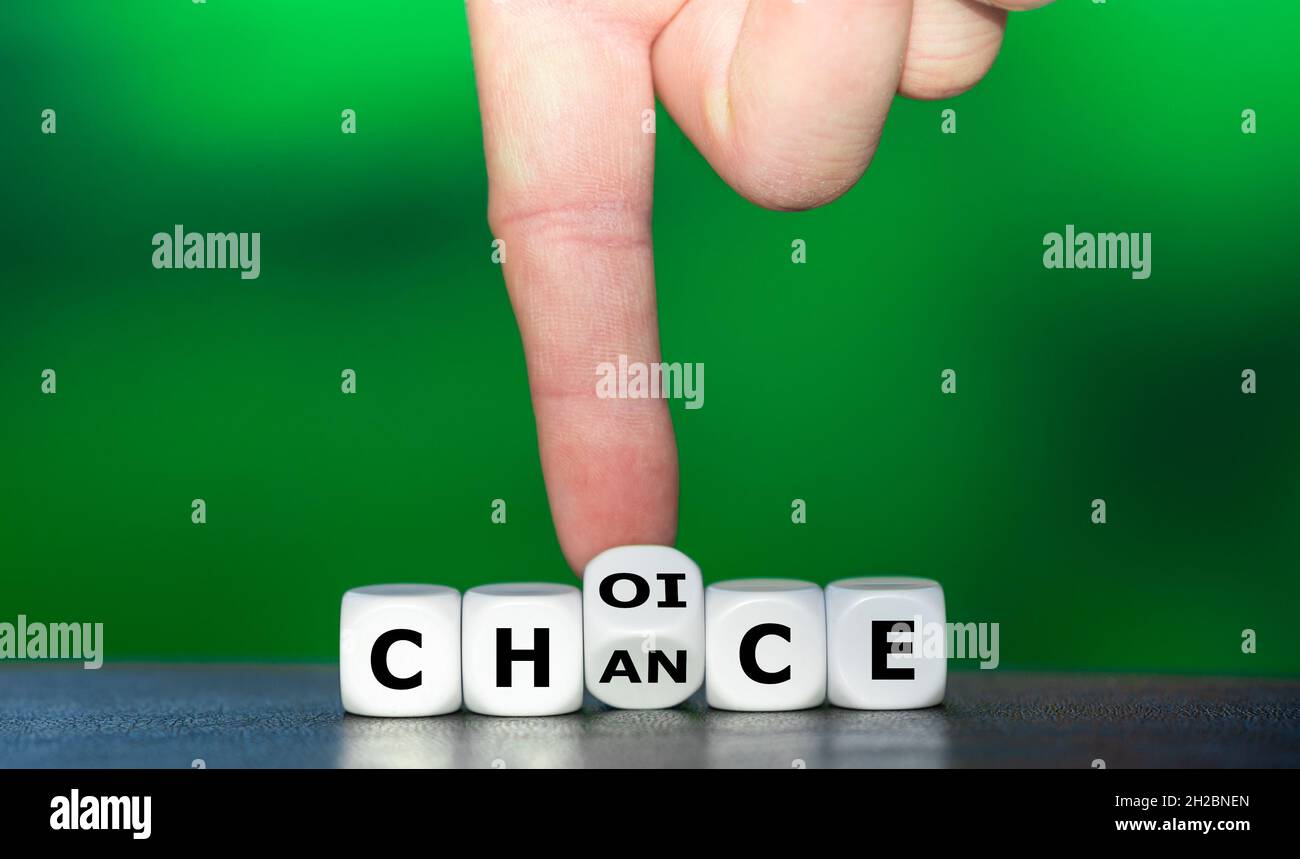 Symbol for a chance to choose. Dice form the words choice and chance. Stock Photo
