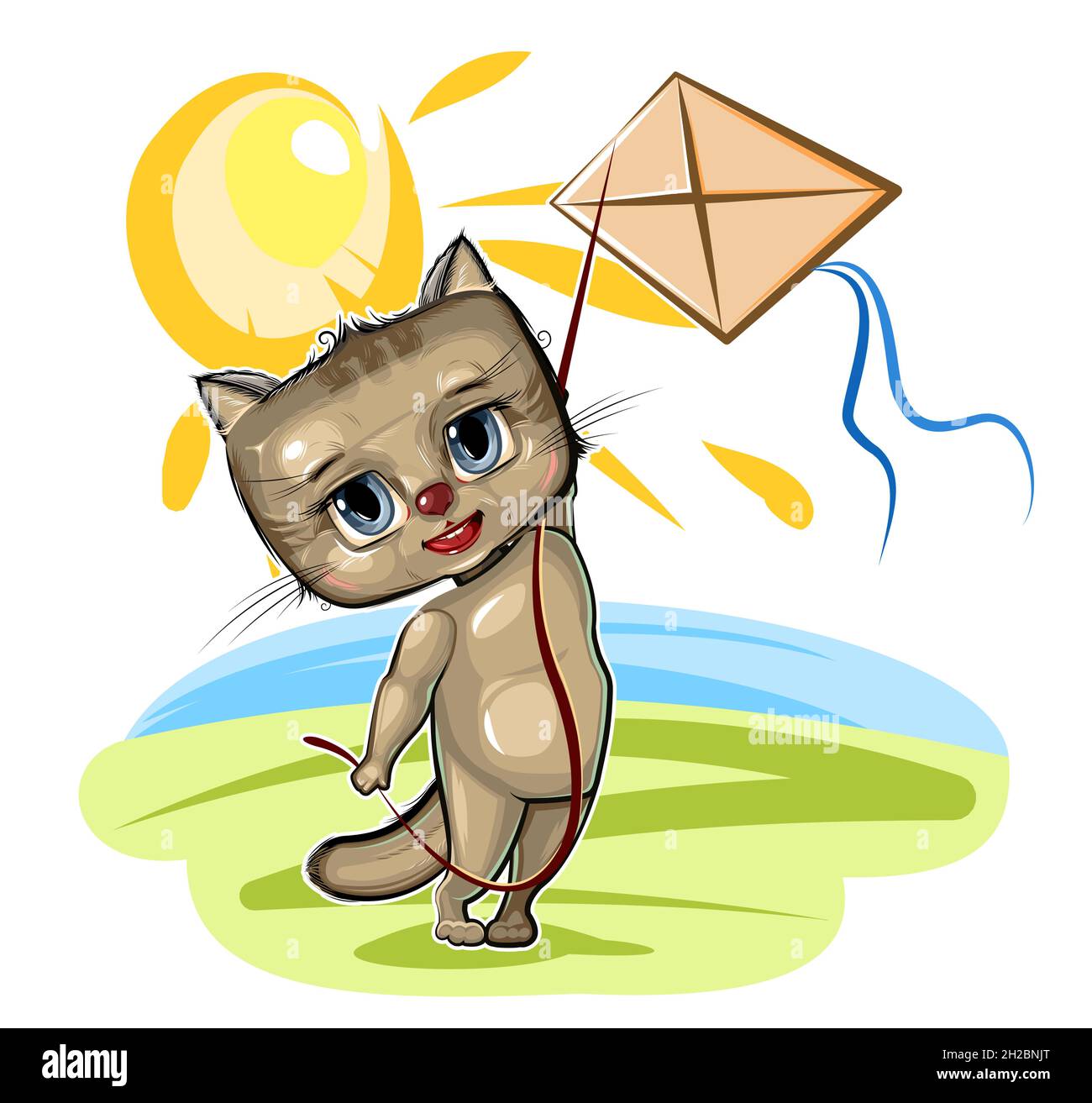 A little Kitten flying a kite. Favorite childhood game. Cartoon style Young  Cat. Vector isolated on white background. A cute baby Stock Vector Image &  Art - Alamy