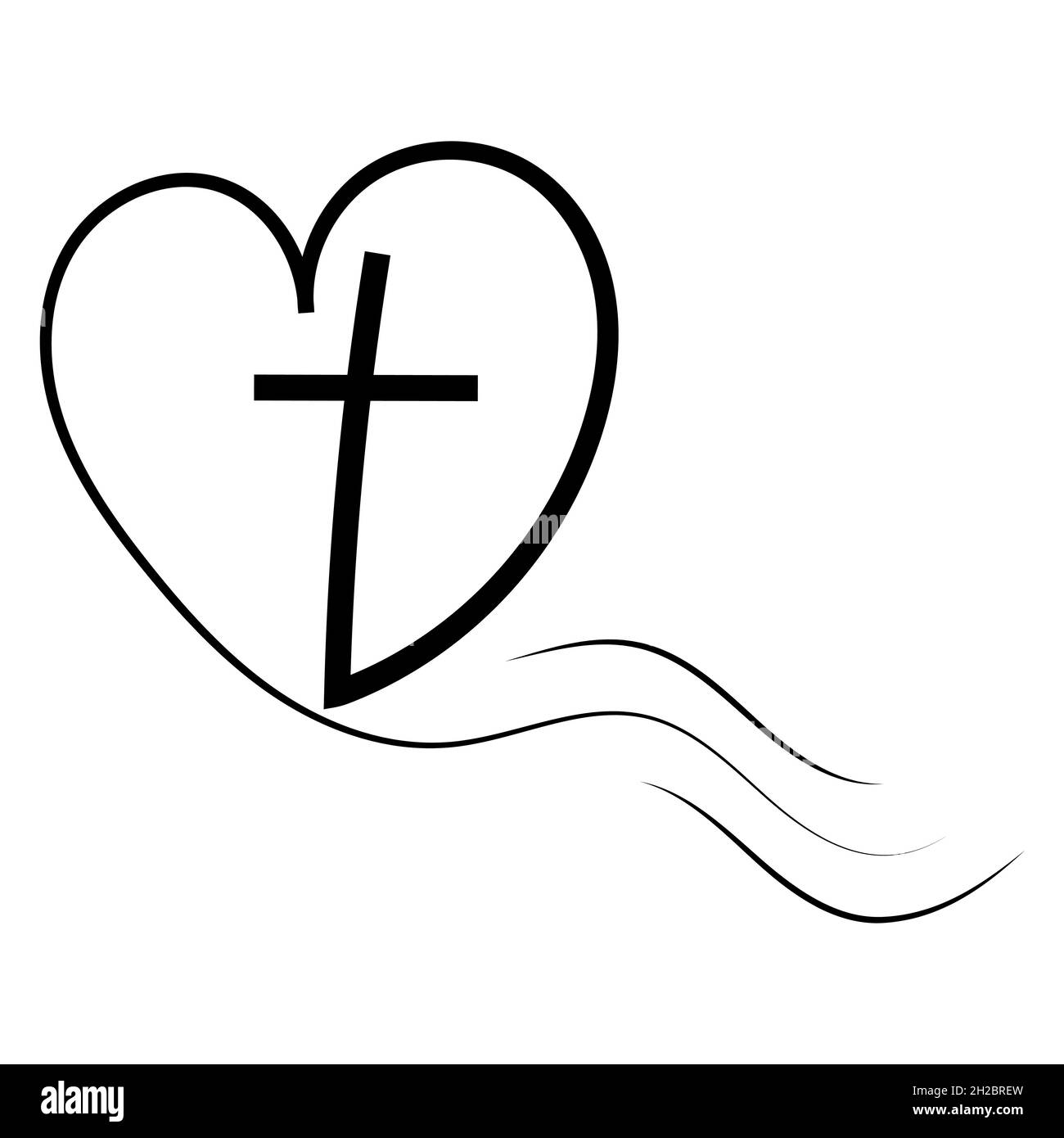 Logo template for churches love for God cross in heart. Religious calligraphy cross and heart stock illustration Stock Vector