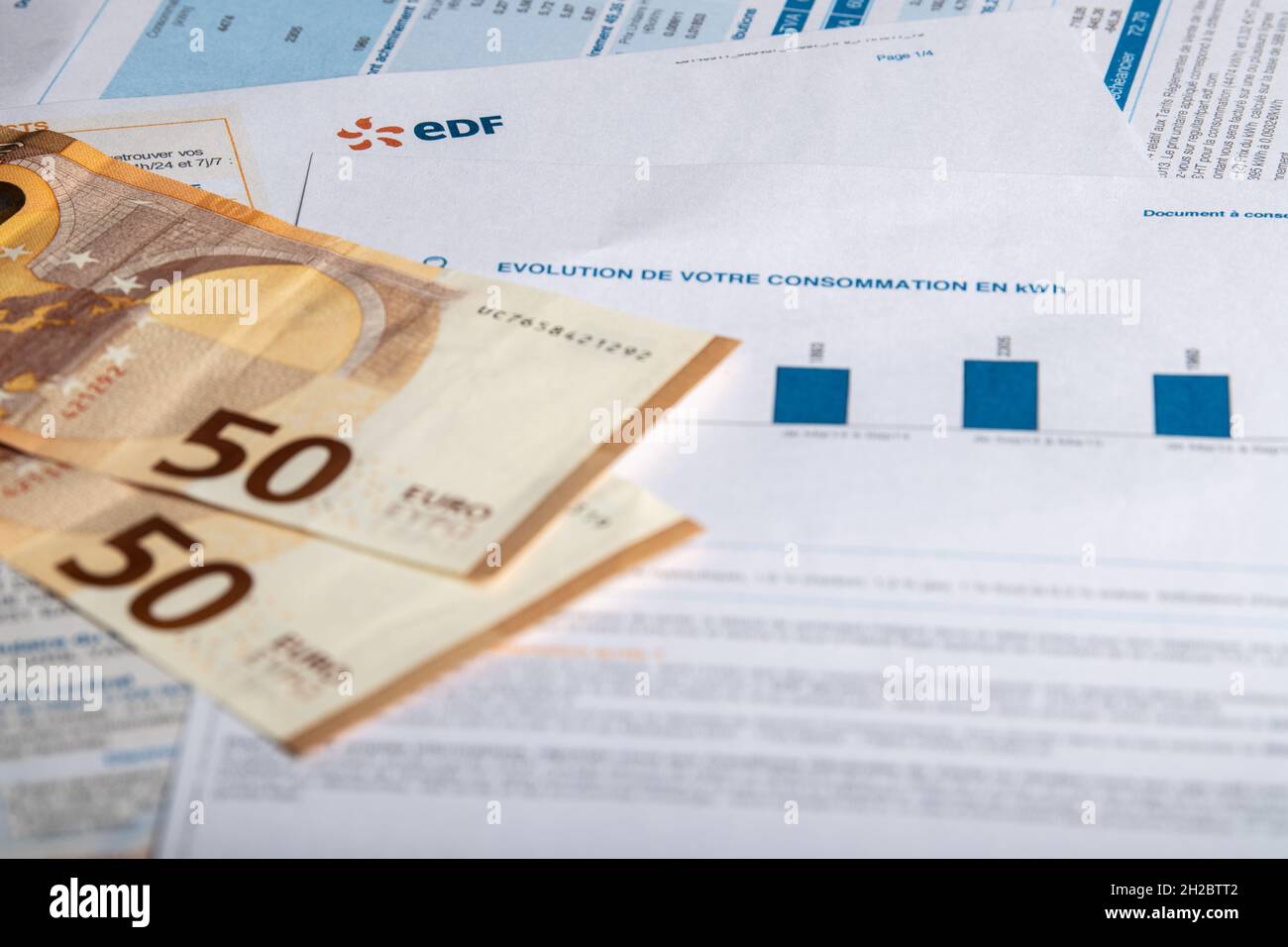 Paris, France - October 04, 2021 : EDF Electricity invoice close-up of ...