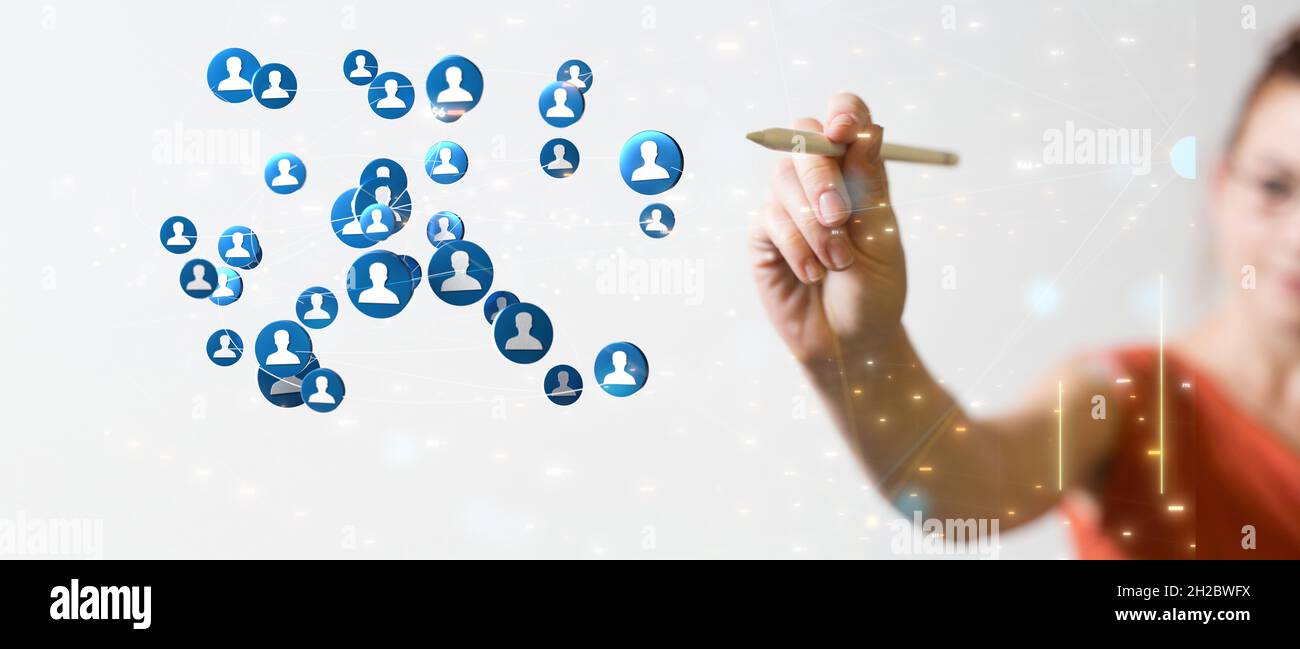 Male hand clicking on profile icons- the concept of networking Stock ...