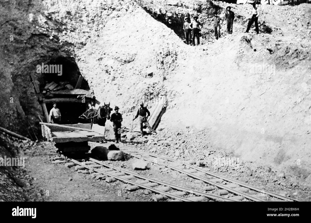 Railway tunnel construction, Field Hill, BC, Canada, early 1900s Stock
