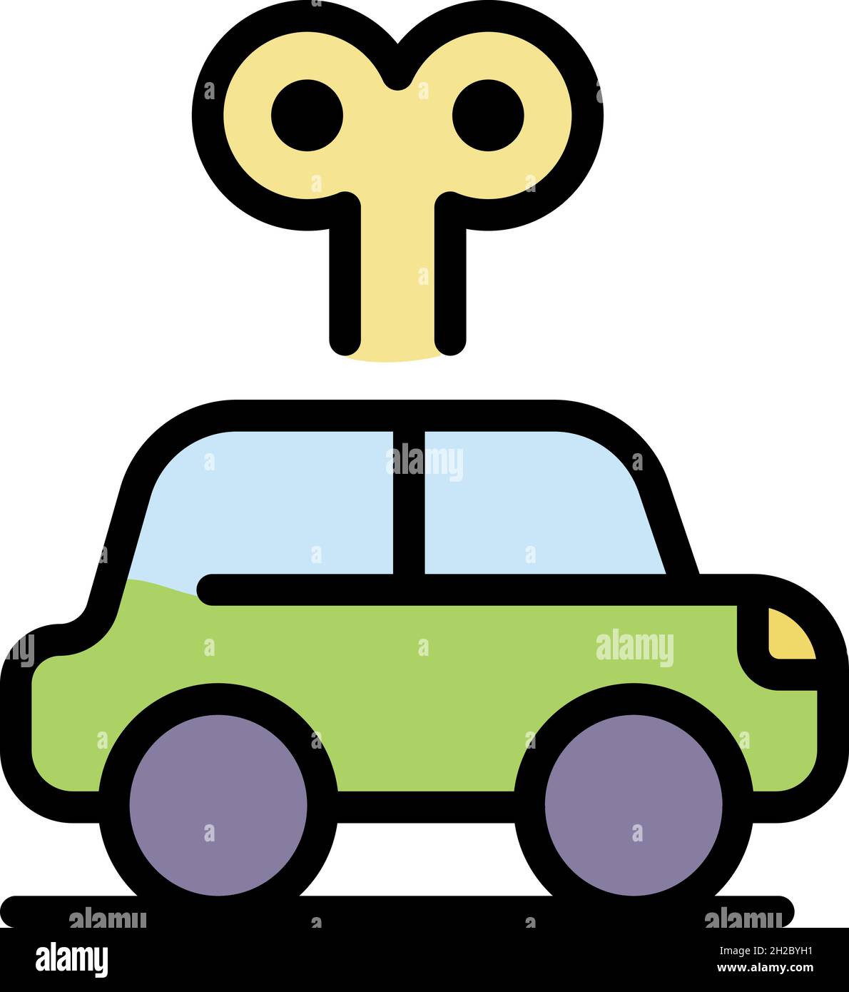 Clockwork car icon. Outline clockwork car vector icon color flat isolated Stock Vector