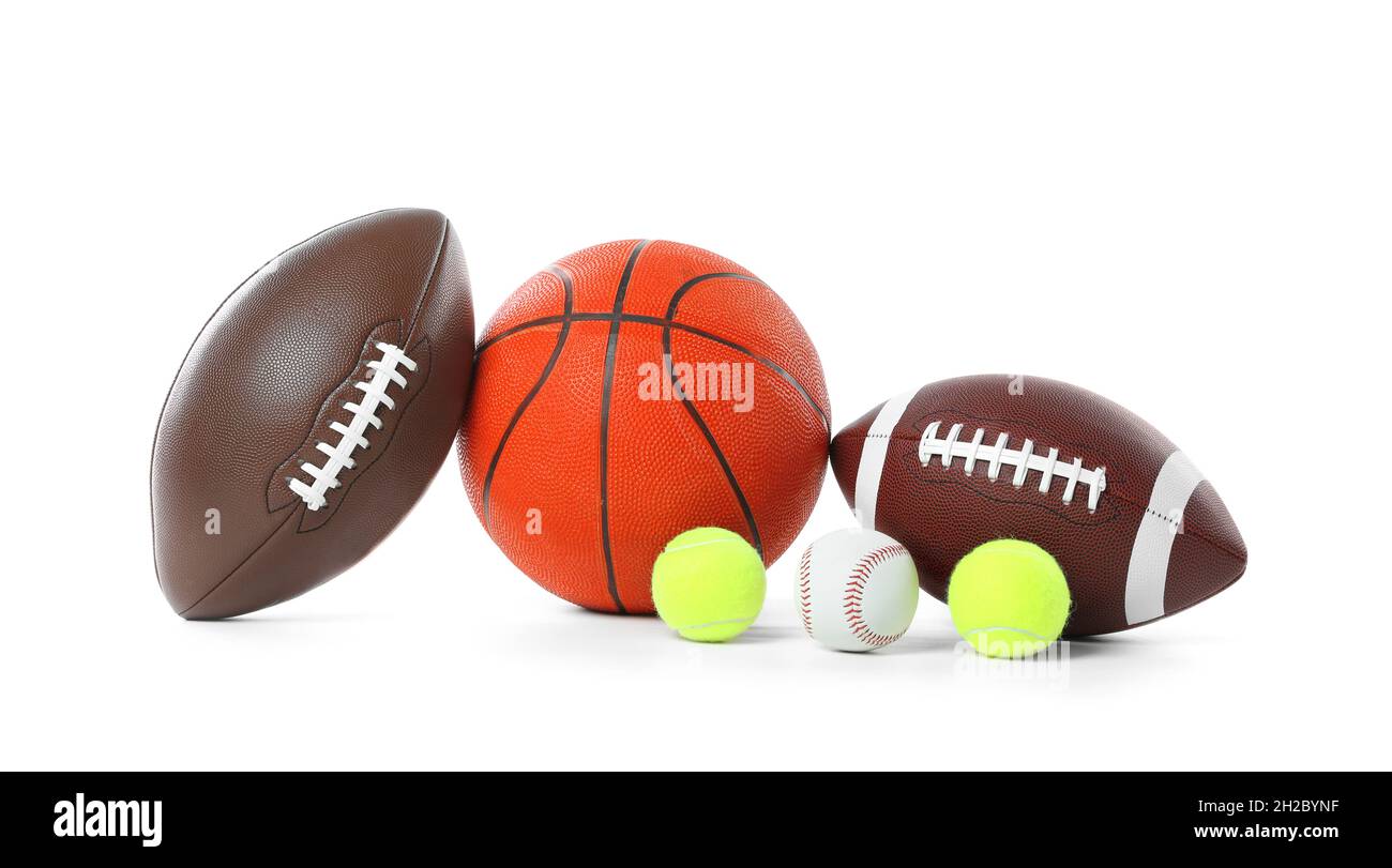 Different sport balls on white background Stock Photo - Alamy