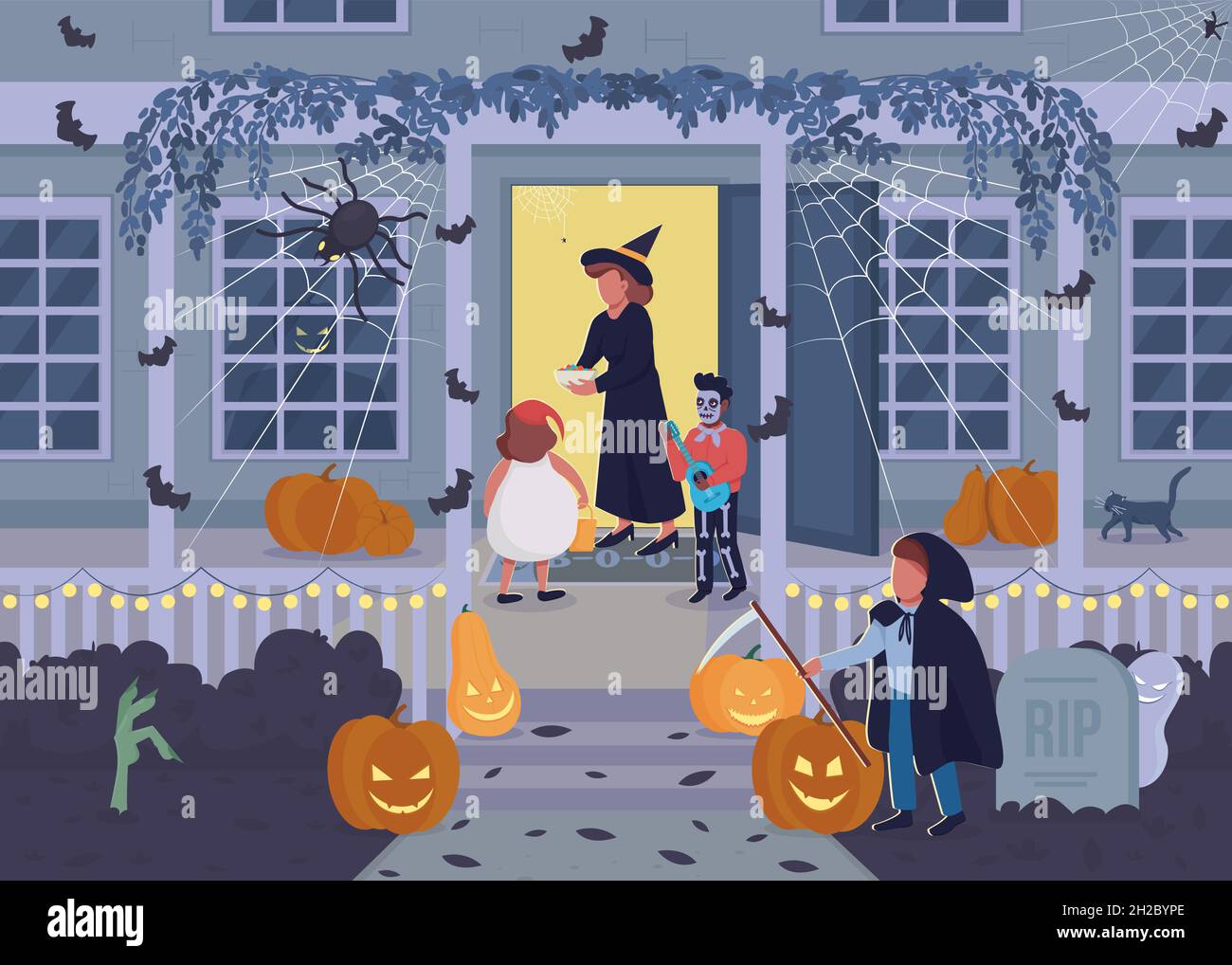 Halloween night flat color vector illustration Stock Vector Image & Art ...
