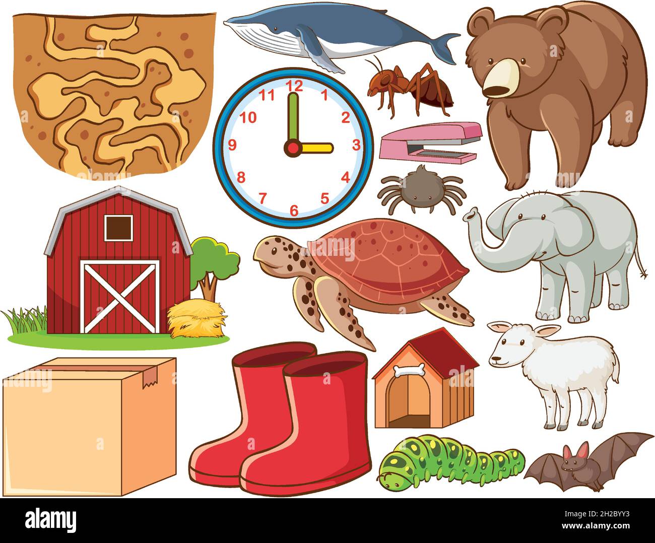 Set of various animals and objects illustration Stock Vector Image