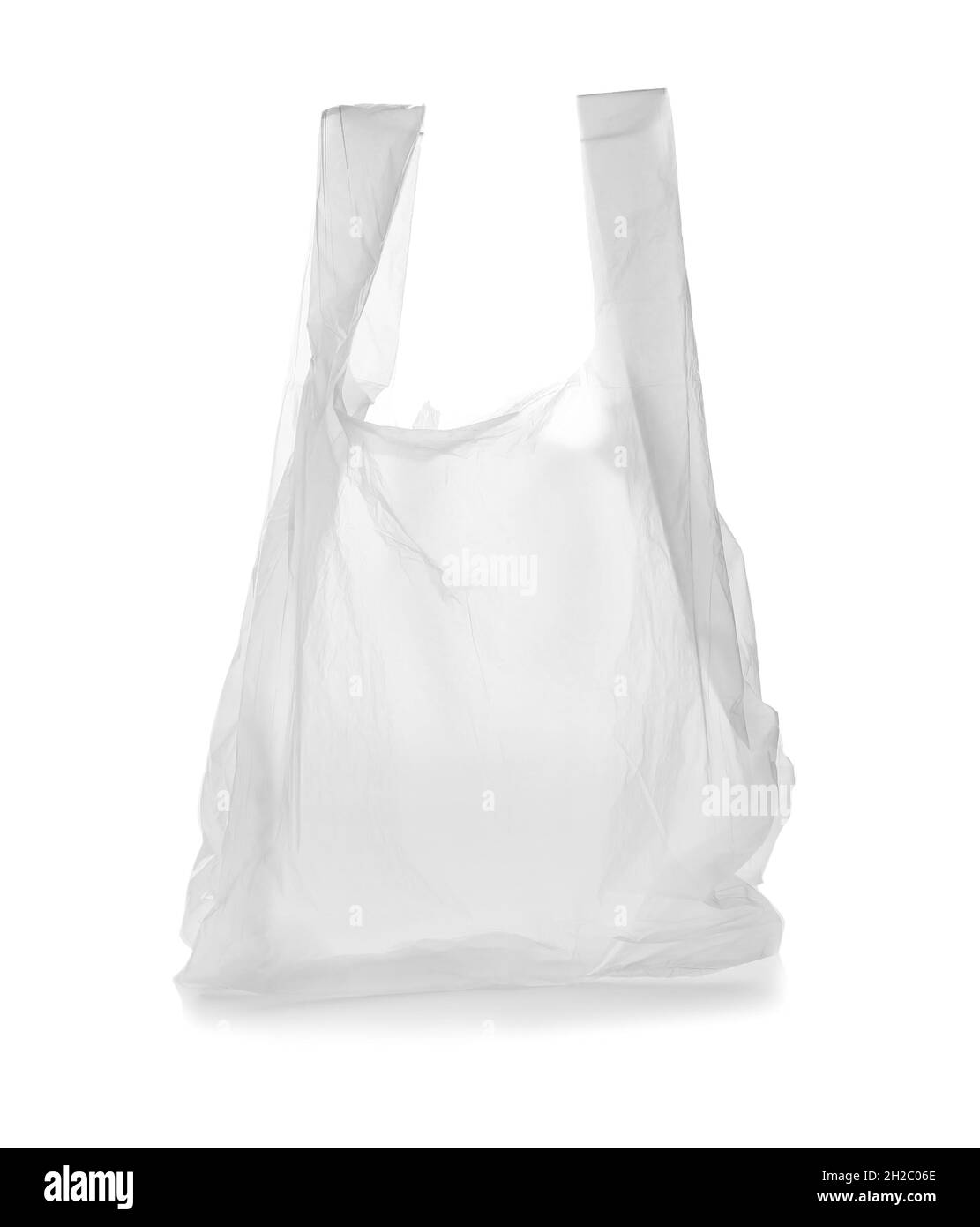 Clear disposable plastic bag on white background Stock Photo Alamy