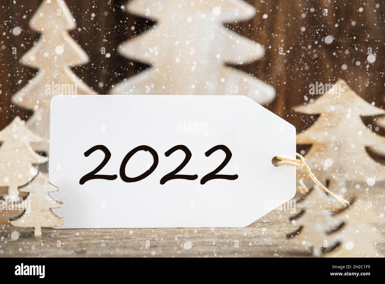 White Christmas Tree, Label With Text 2022, Snowflakes Stock Photo - Alamy