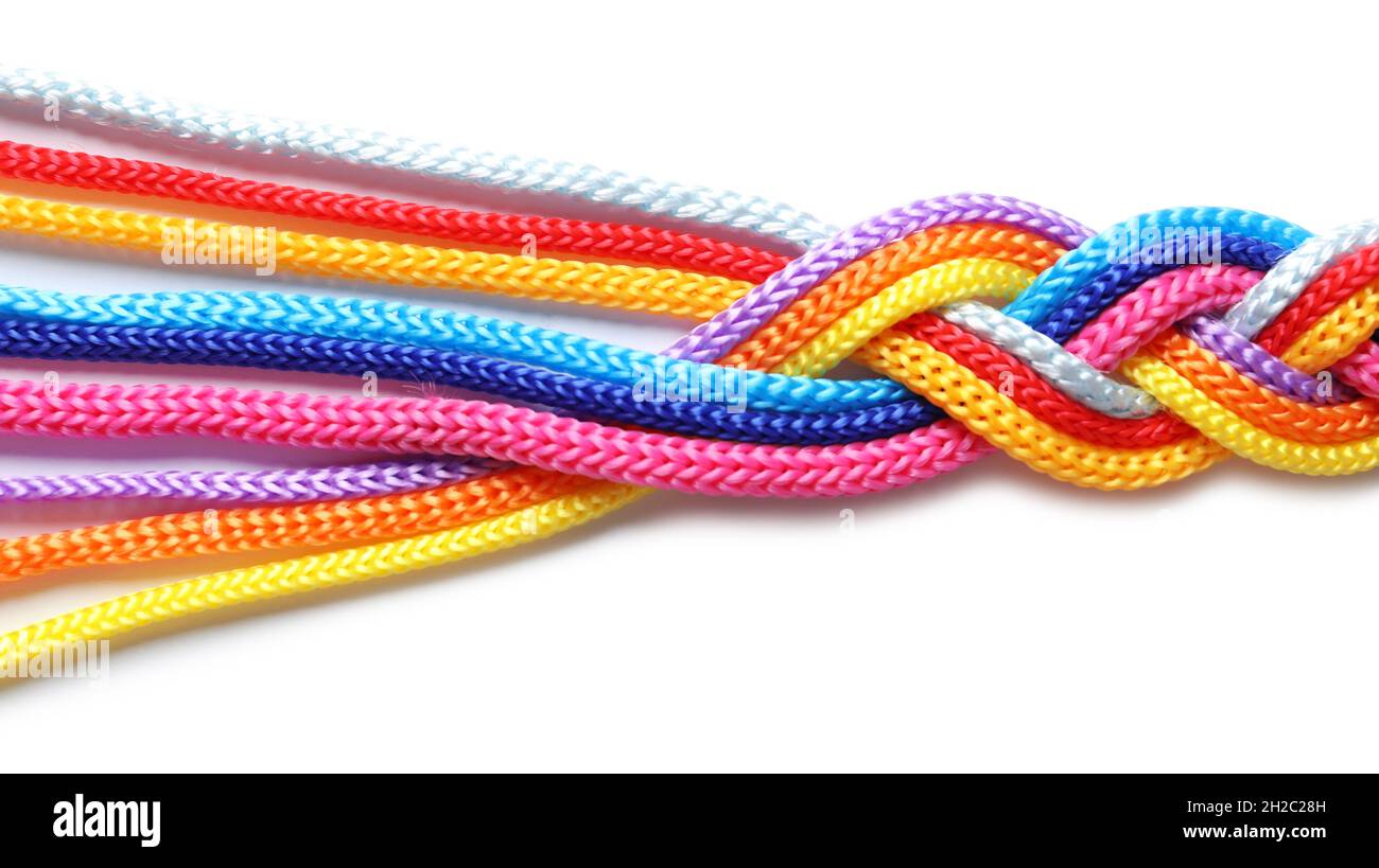 Braided colorful ropes on white background. Unity concept Stock Photo ...