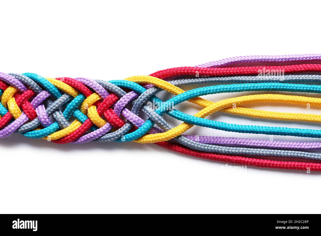 Braided colorful ropes on white background. Unity concept Stock Photo ...