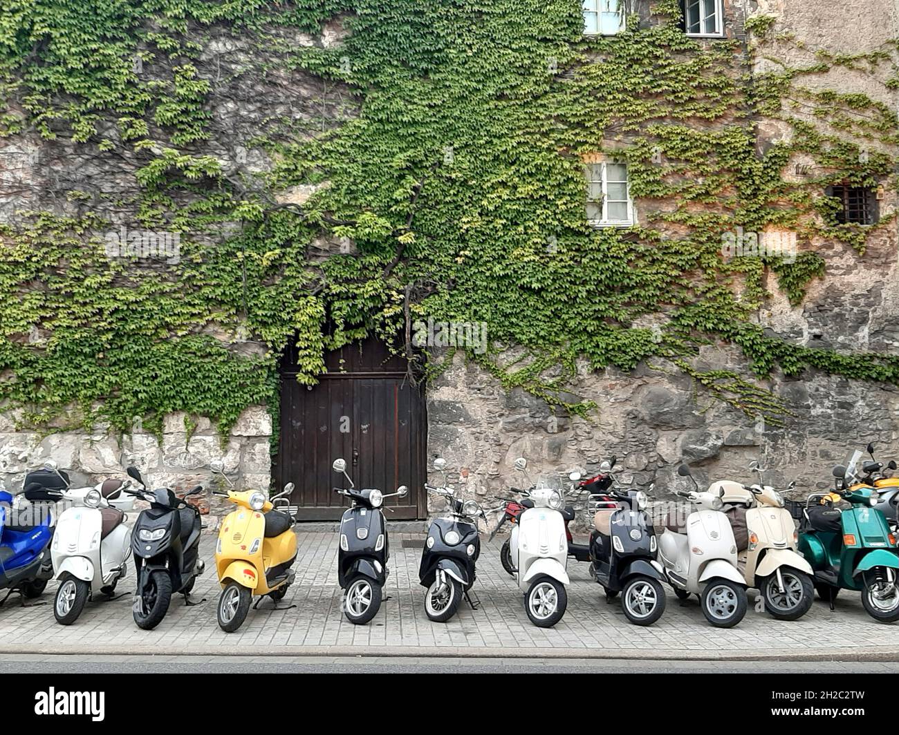parking lot for motor-scooters, Germany Stock Photo