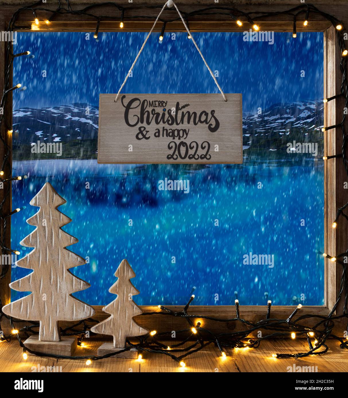 Christmas By The Lake 2022 Christmas Tree, Window, Lake, Merry Christmas And A Happy 2022, Snow Stock  Photo - Alamy