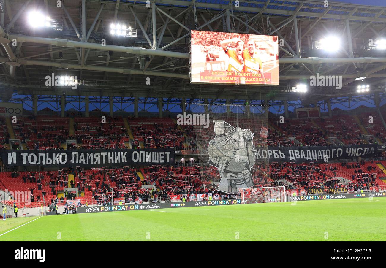 MOSCOW, RUSSIA, OCTOBER 20, 2021. The 2021/22 UEFA Europa League. Football  match between Spartak (Moscow) vs Leicester City (Leicester, England) at  Otkritie Arena in Moscow. Leicester von 3:4.Photo by Stupnikov Alexander/FC  Spartak