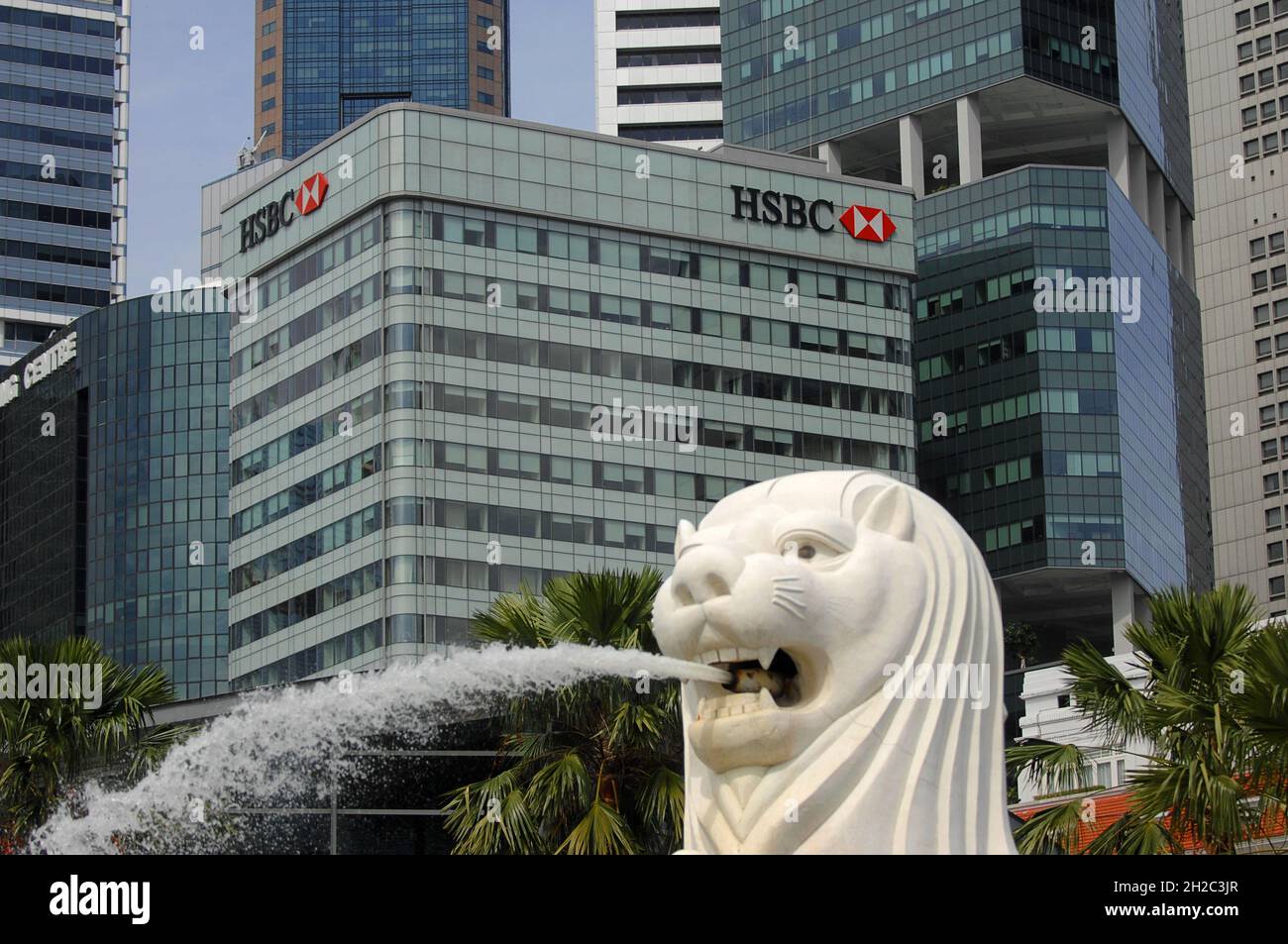 water-spouting Merlion, official mascot of Singapore , Singapore Stock Photo