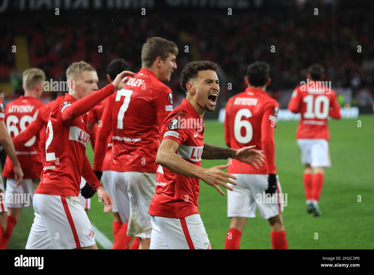 MOSCOW, RUSSIA, OCTOBER 20, 2021. The 2021/22 UEFA Europa League. Football  match between Spartak (Moscow) vs Leicester City (Leicester, England) at  Otkritie Arena in Moscow. Leicester von 3:4.Photo by Stupnikov Alexander/FC  Spartak