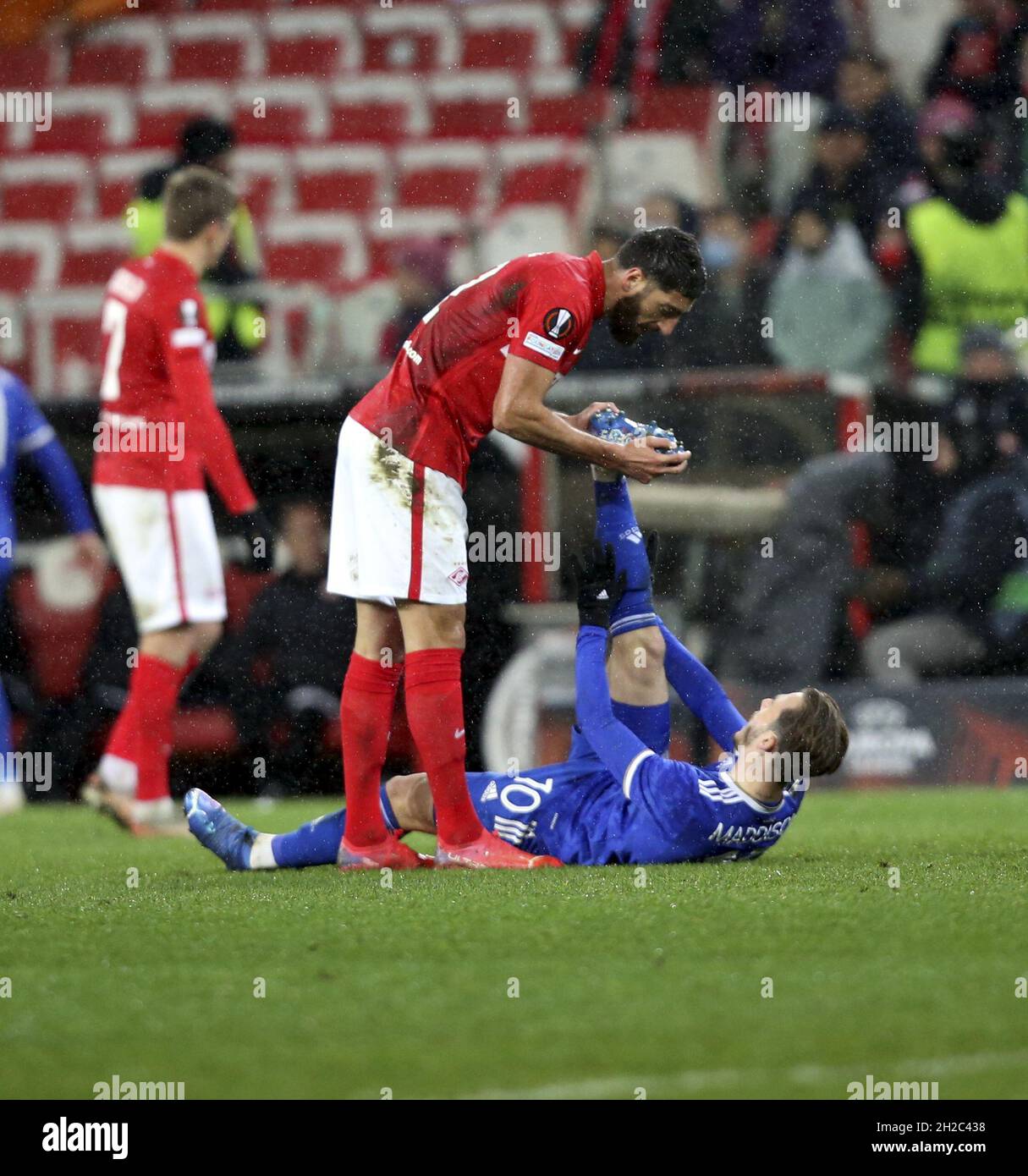 MOSCOW, RUSSIA, OCTOBER 20, 2021. The 2021/22 UEFA Europa League. Football  match between Spartak (Moscow) vs Leicester City (Leicester, England) at  Otkritie Arena in Moscow. Leicester von 3:4.Photo by Stupnikov Alexander/FC  Spartak