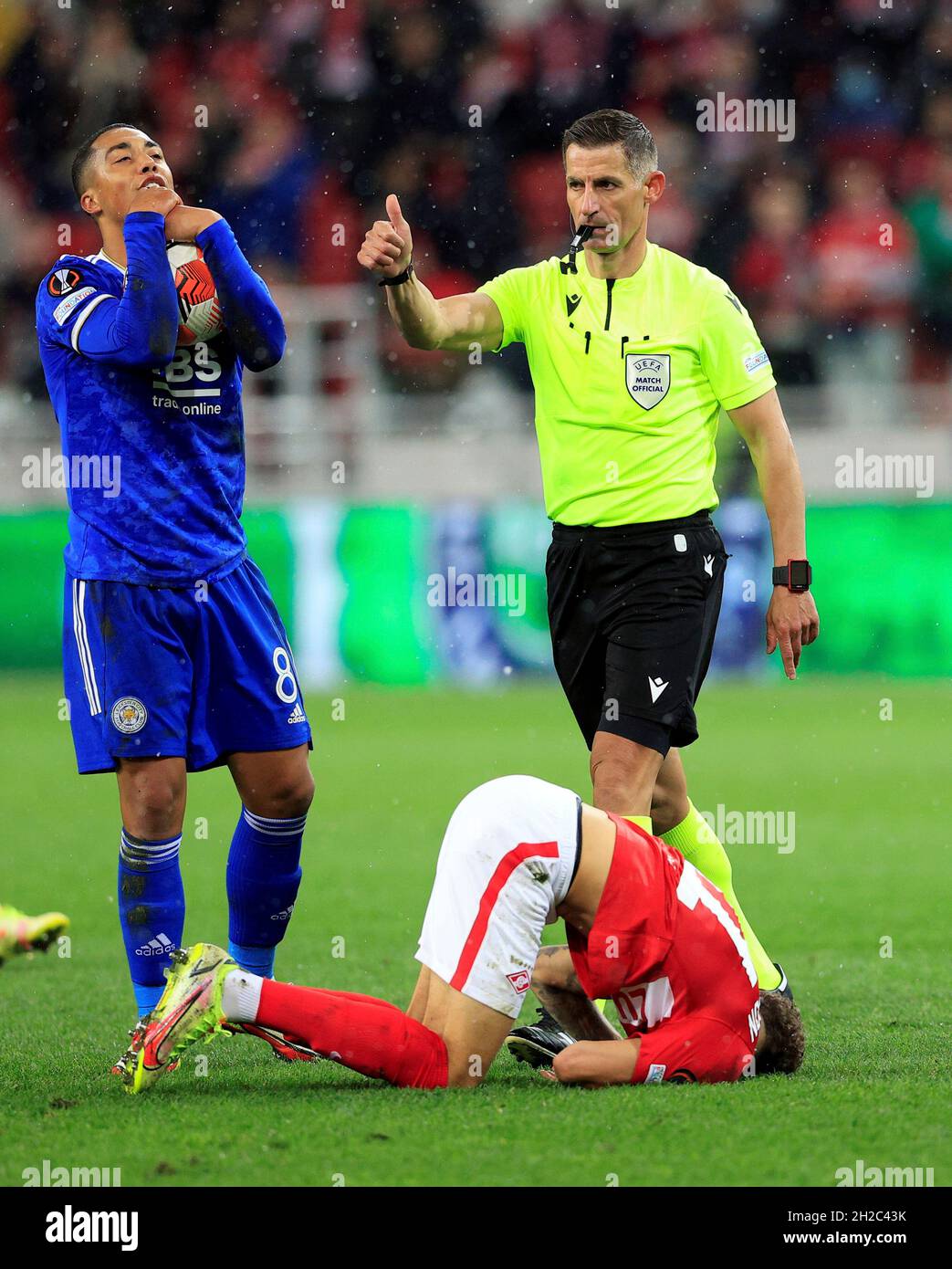 MOSCOW, RUSSIA, OCTOBER 20, 2021. The 2021/22 UEFA Europa League. Football  match between Spartak (Moscow) vs Leicester City (Leicester, England) at  Otkritie Arena in Moscow. Leicester von 3:4.Photo by Stupnikov Alexander/FC  Spartak