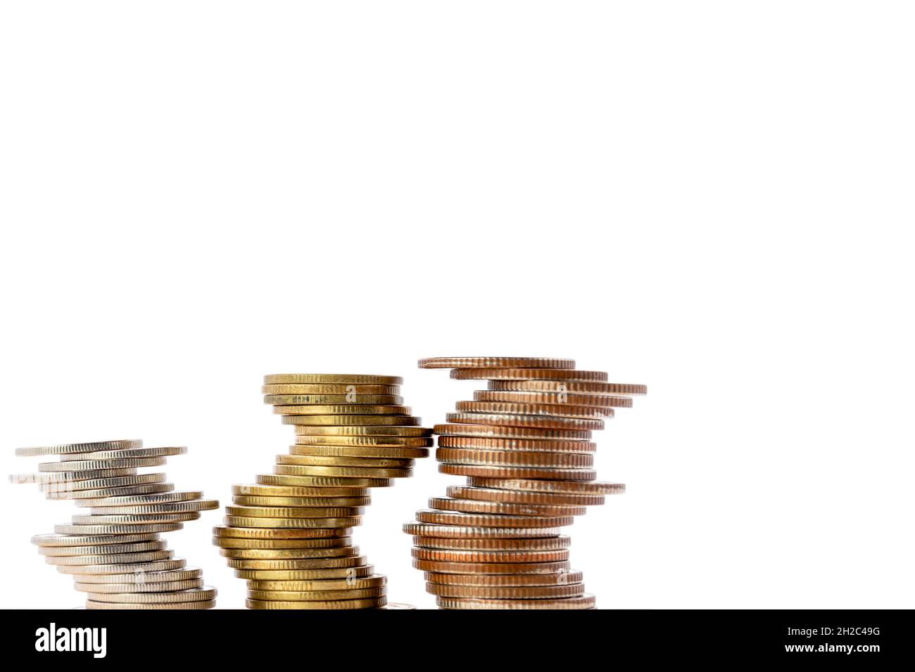 Stack of coins isolated on white background, with copy space, business ...