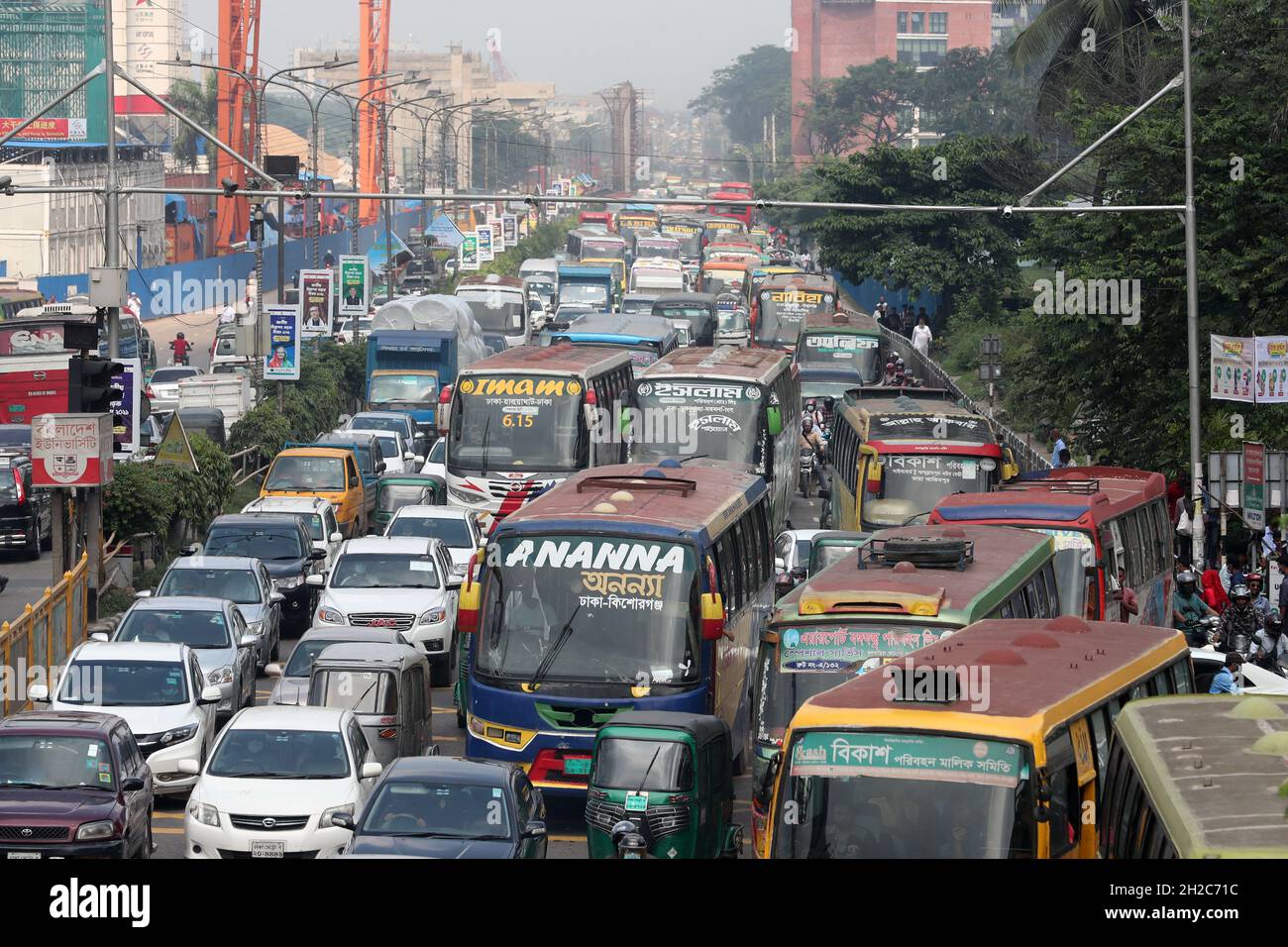 Unbearable traffic jam in the capital Dhaka  the city dwellers are getting complicated day by day due to extreme misery Stock Photo