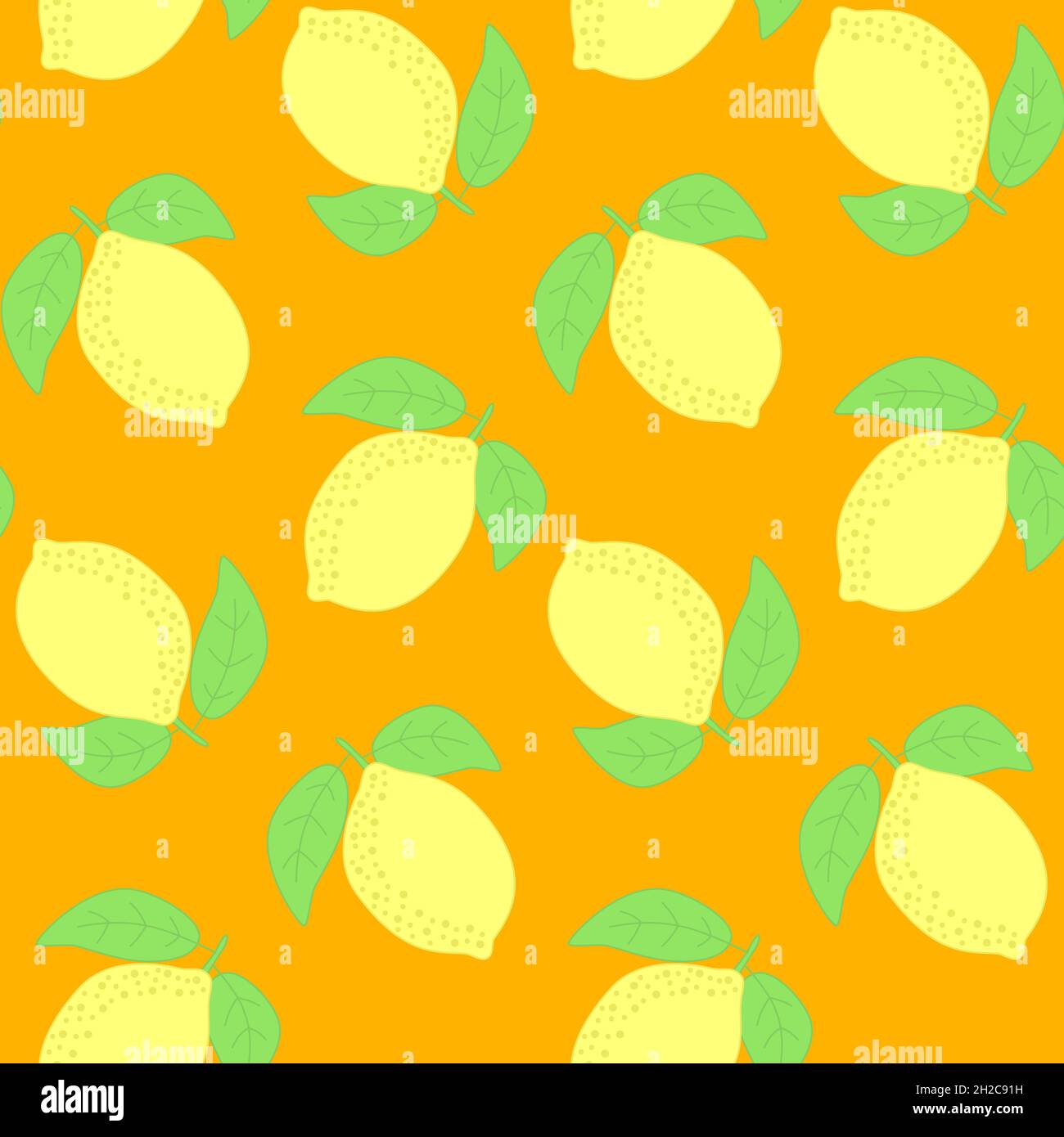 Seamless pattern, yellow lemon with green leaf, vector illustration for textiles, wallpaper and wrapping paper Stock Vector
