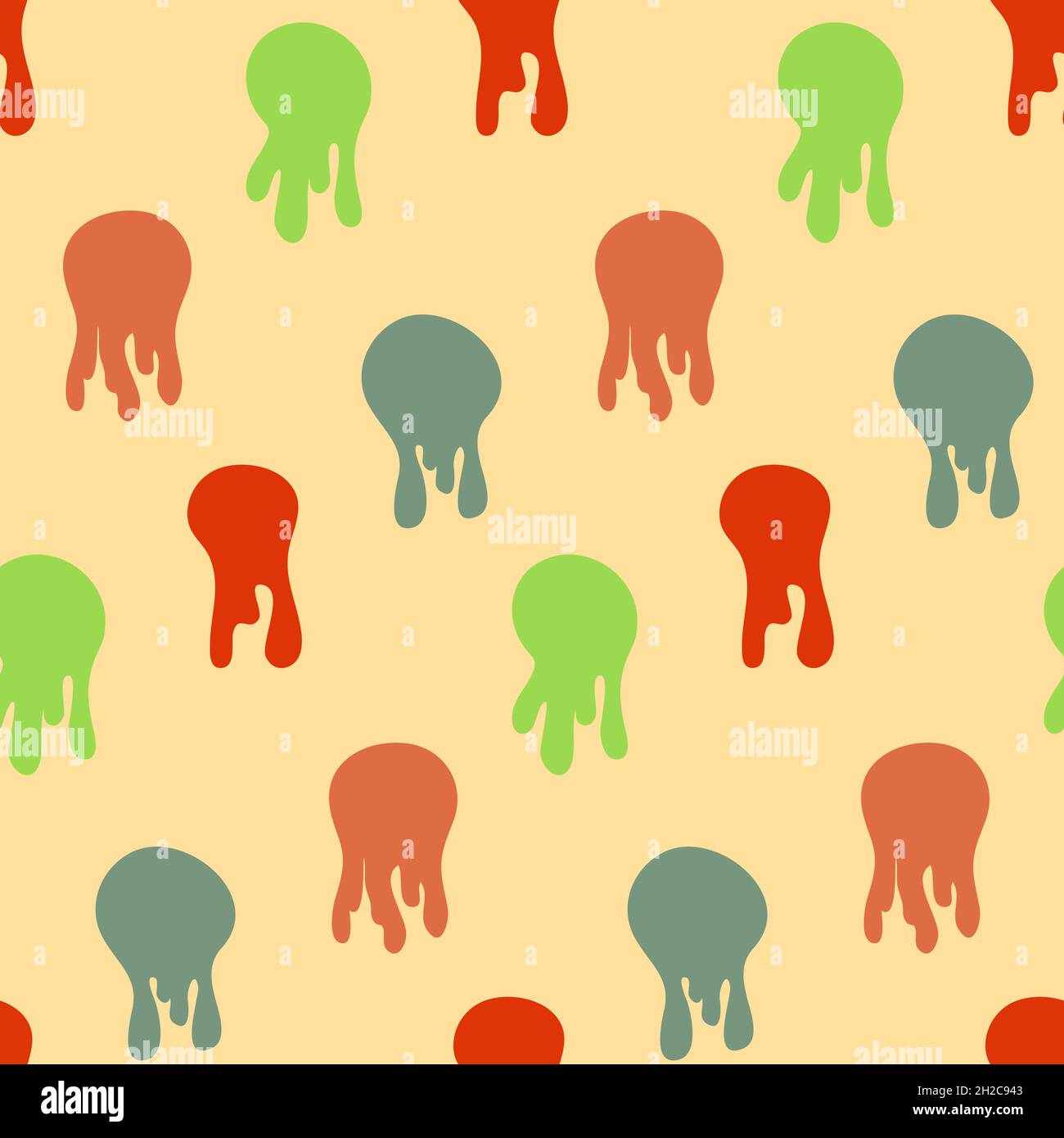 Seamless pattern red blue yellow abstract jellyfish, flowing drops of liquid contrasting vector illustration Stock Vector