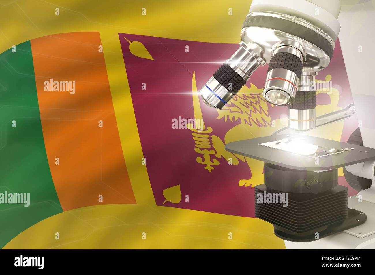 Microscope on Sri Lanka flag background science development concept