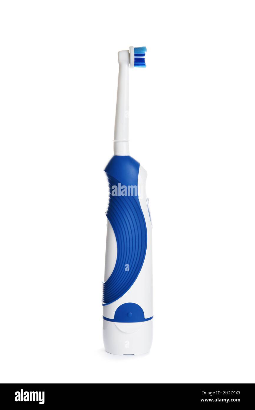 Electric toothbrush on white background. Dental care Stock Photo - Alamy