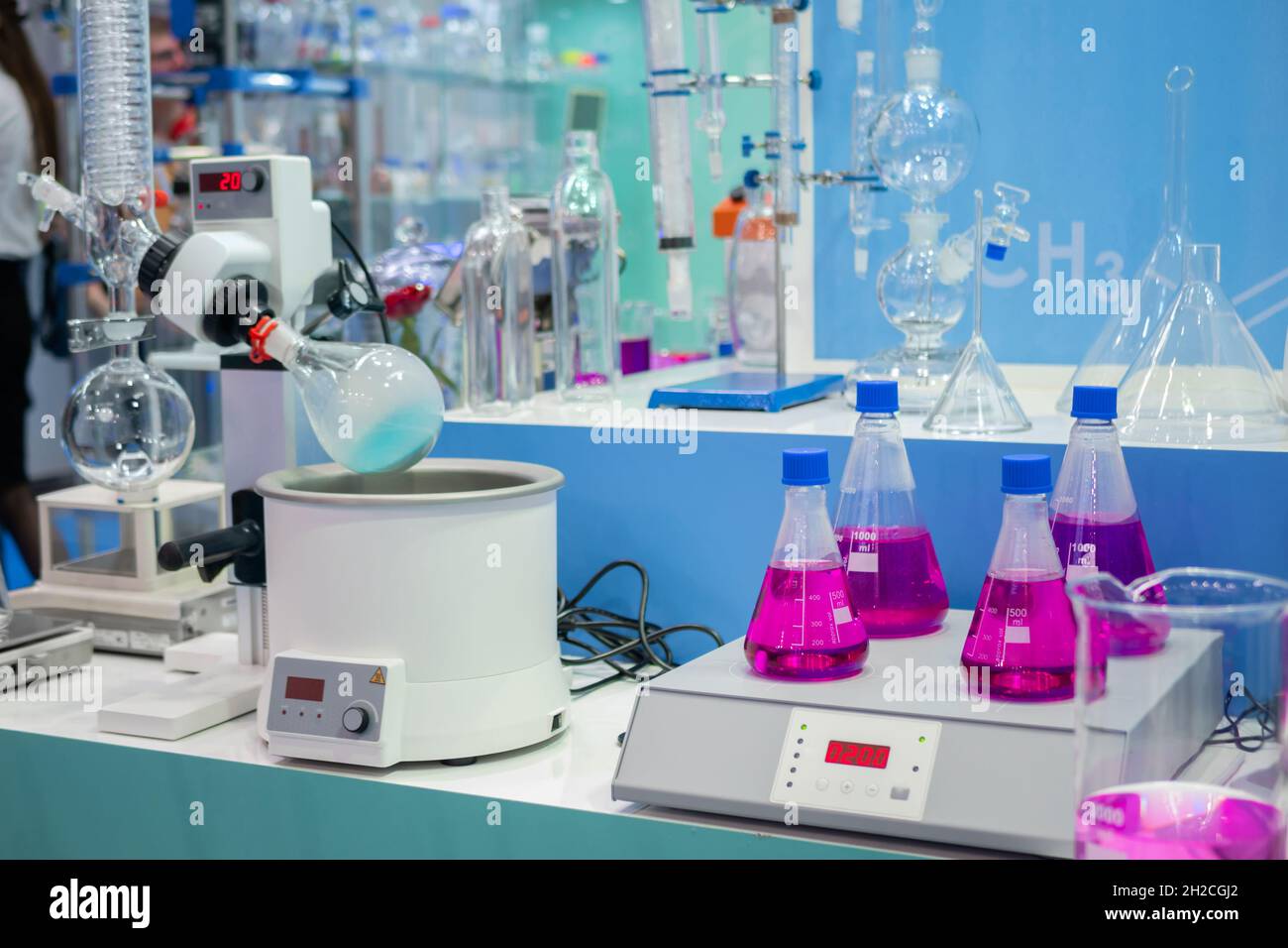 Laboratory equipment mixer and rotary evaporator Stock Photo