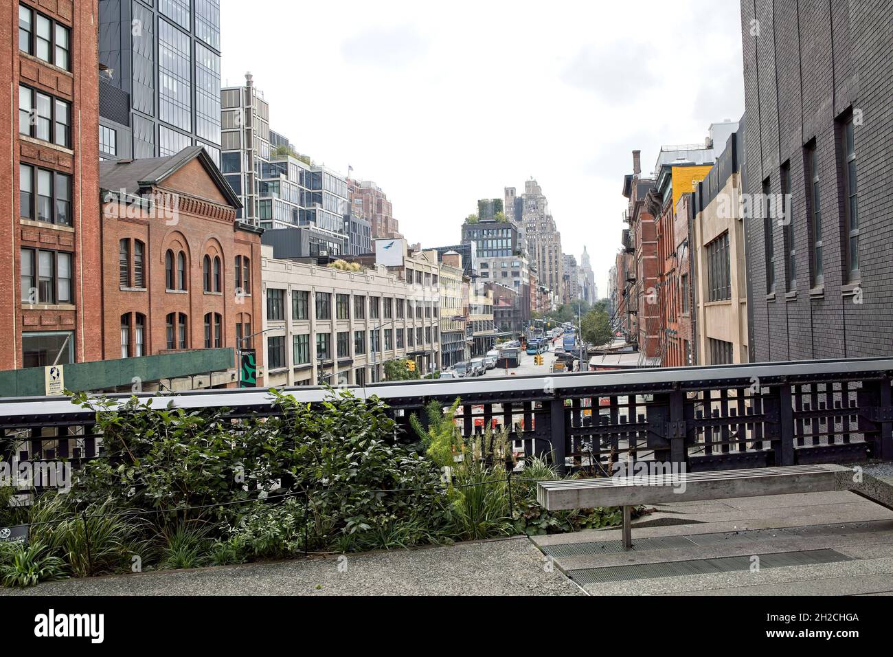 New York, NY, USA - Oct 21, 2021: View from the High Line railing ...