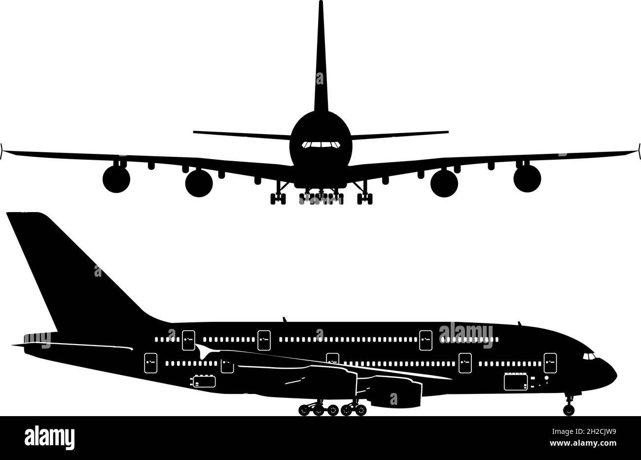 Passenger Jet silhouettes. Available EPS-8 vector format separated by groups and layers for easy edit Stock Vector
