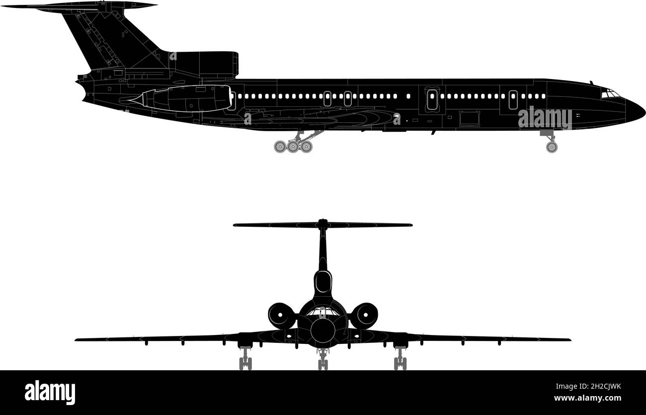 hi-detail silhouette of passenger jetliner. Isolated on white background Stock Vector