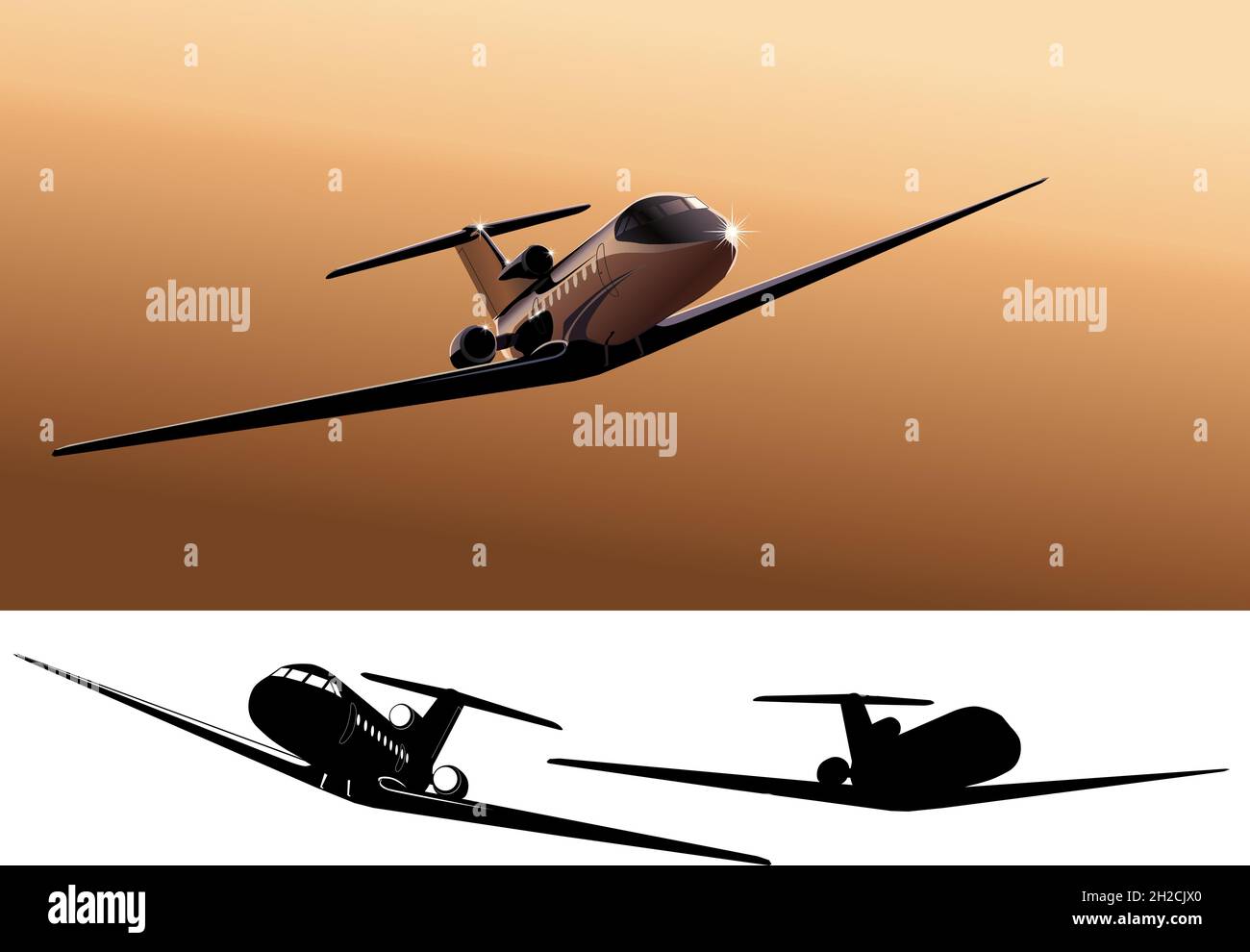 Vector light commercial jet. Available EPS-8 vector format separated by groups and layers for easy edit Stock Vector