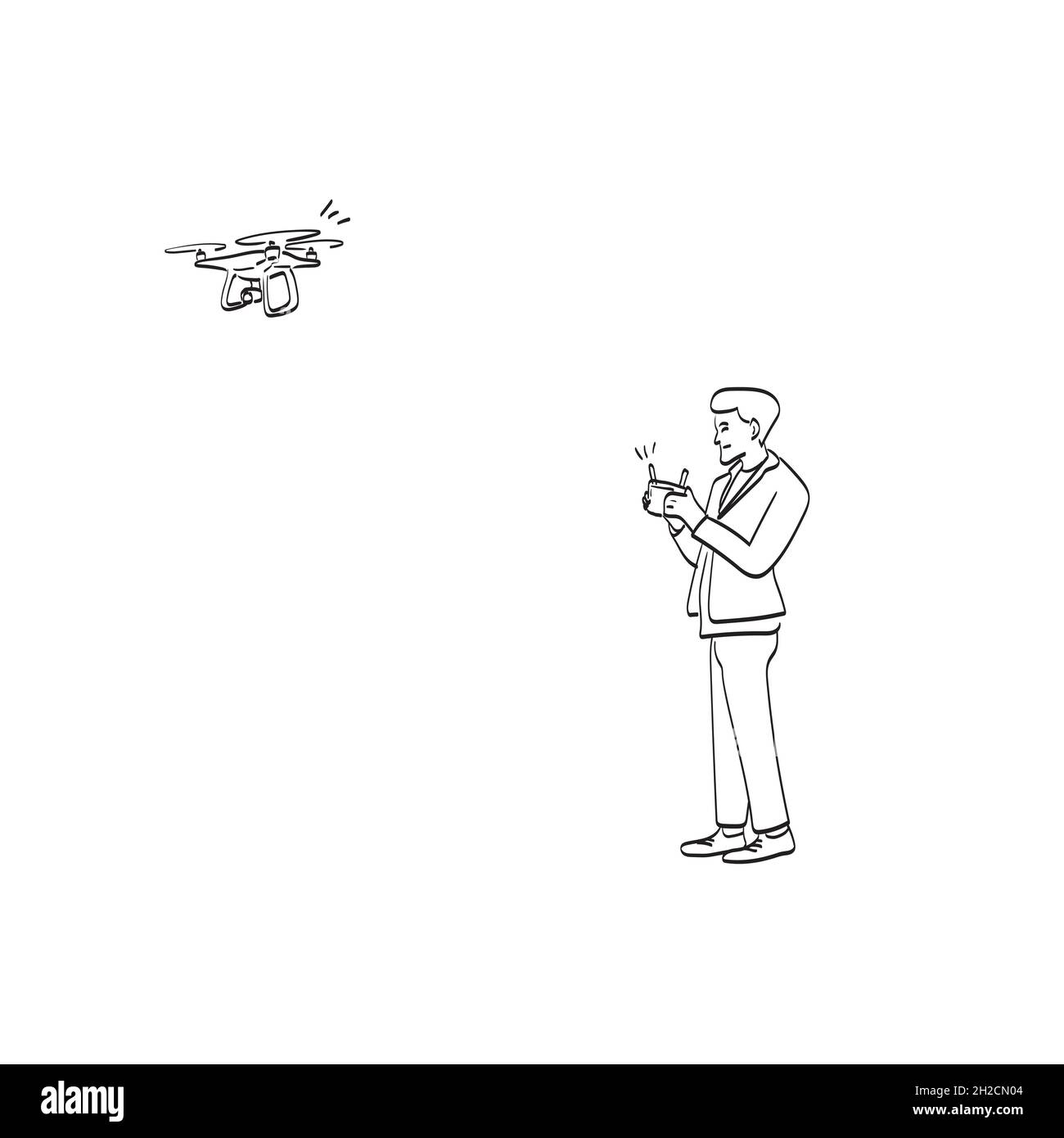 line art man using drone illustration vector isolated on white background Stock Vector
