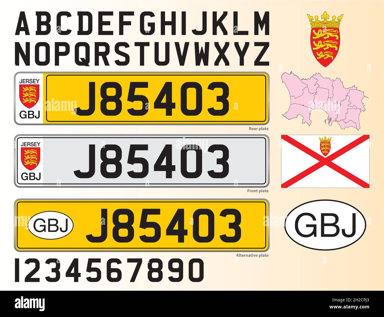 Bailiwick of Jersey license plate car pattern, Europe, channel island, vector illustration Stock Vector